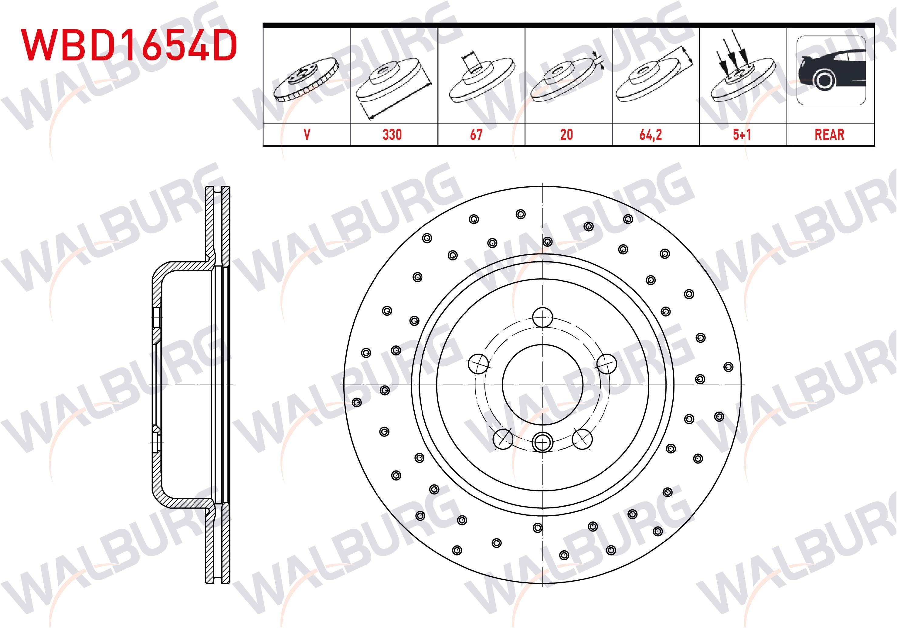 FREN DISKI ARKA SOL HAVALI PERFORMANS DELIKLI 5 BJN 330X20X67X64,2 BMW 3 (G20) 2018- / 5 (G30) 2016-/ 7 (G11) 2016-/ X3 (G01) 2017-/ X5 (G05) 2018-/ IX3 (G08) 2020-