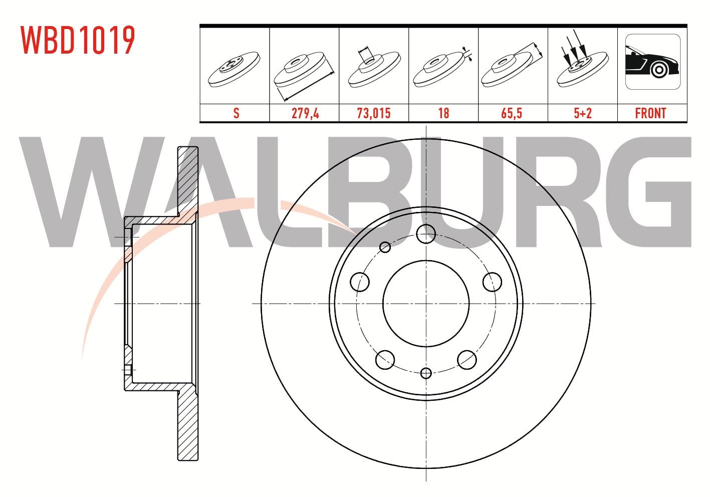 FREN DISKI ON DUZ 5 BJN 279,4X18X73,02X65,5 FIAT DUCATO 2.5 D- 2.5 TDI- 2.8 TDI  1994-2002/ PEUGEOT BOXER II 2.5 D 2002-2006/ CITROEN JUMPER I 2.5 D 1994-2002