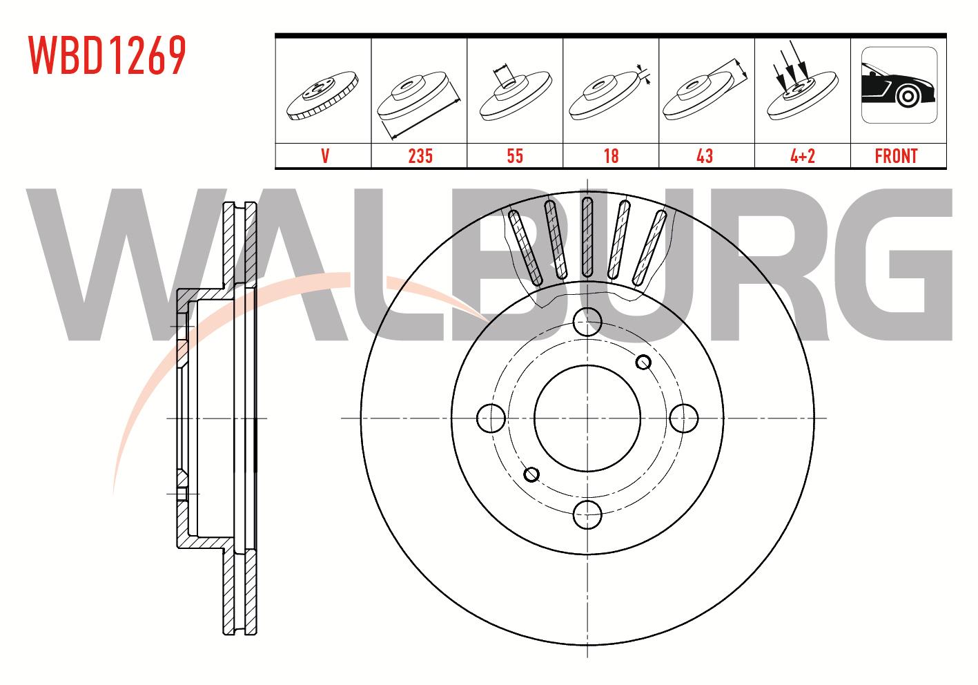 FREN DISKI ON HAVALI  4 BJN 235X18X55X43 TOYOTA YARIS 1.0i 1999-2005 / YARIS 1.3i 1999-2005