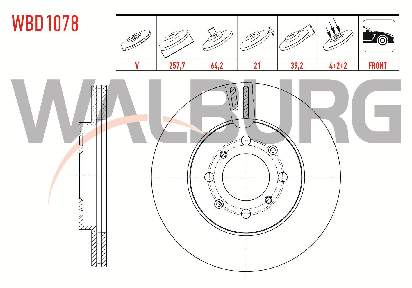 FREN DISKI ON HAVALI  4 BJN 257,7X21X64,2X39,2 HONDA JAZZ II (GD) 1.4i 2002-2004
