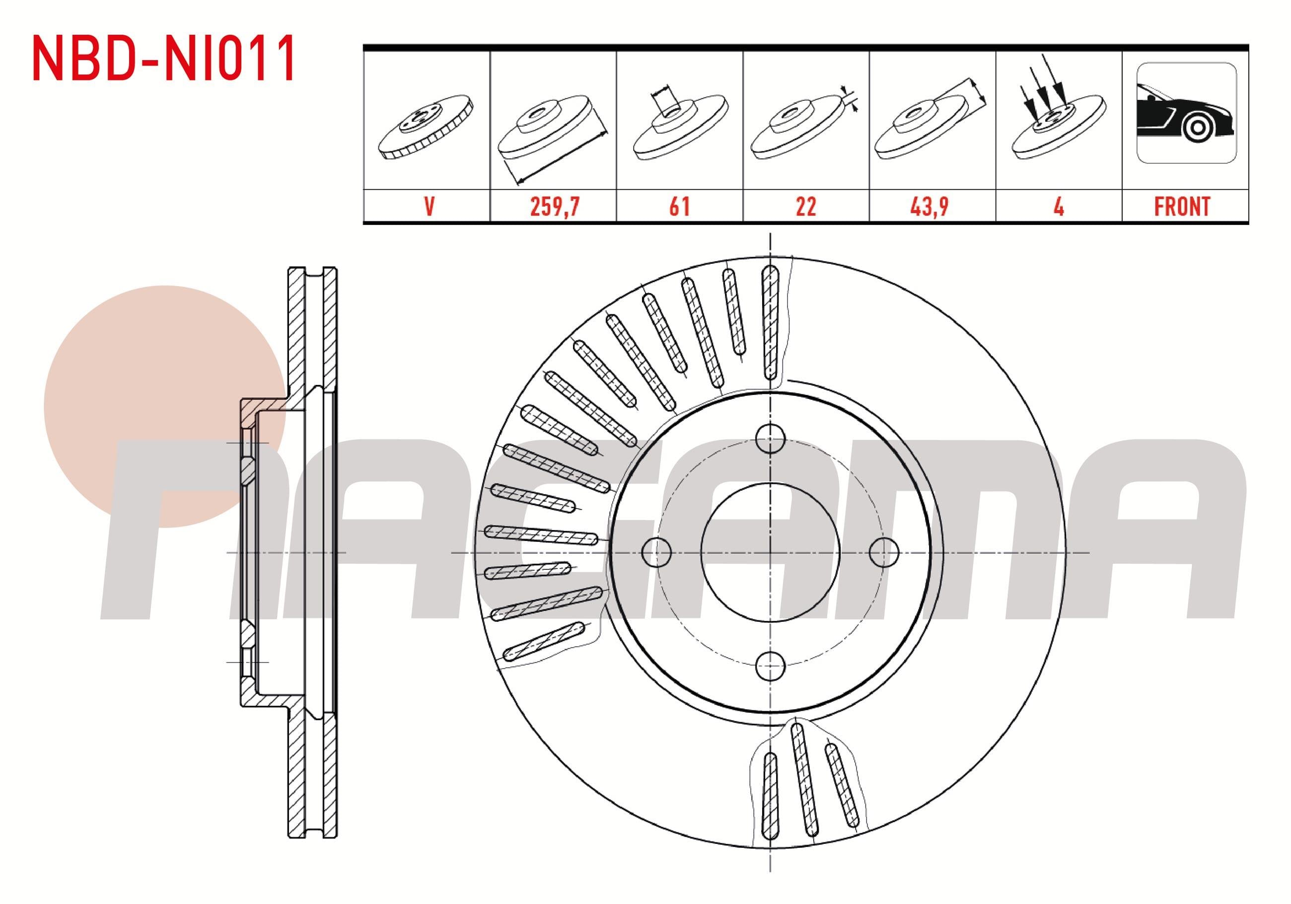 FREN DISKI ON HAVALI  4 BJN 259,7X22X61X43,9 NISSAN MICRA IV (K13) 1.2 2010- / MICRA IV (K13) 1.2 DIG 2010-