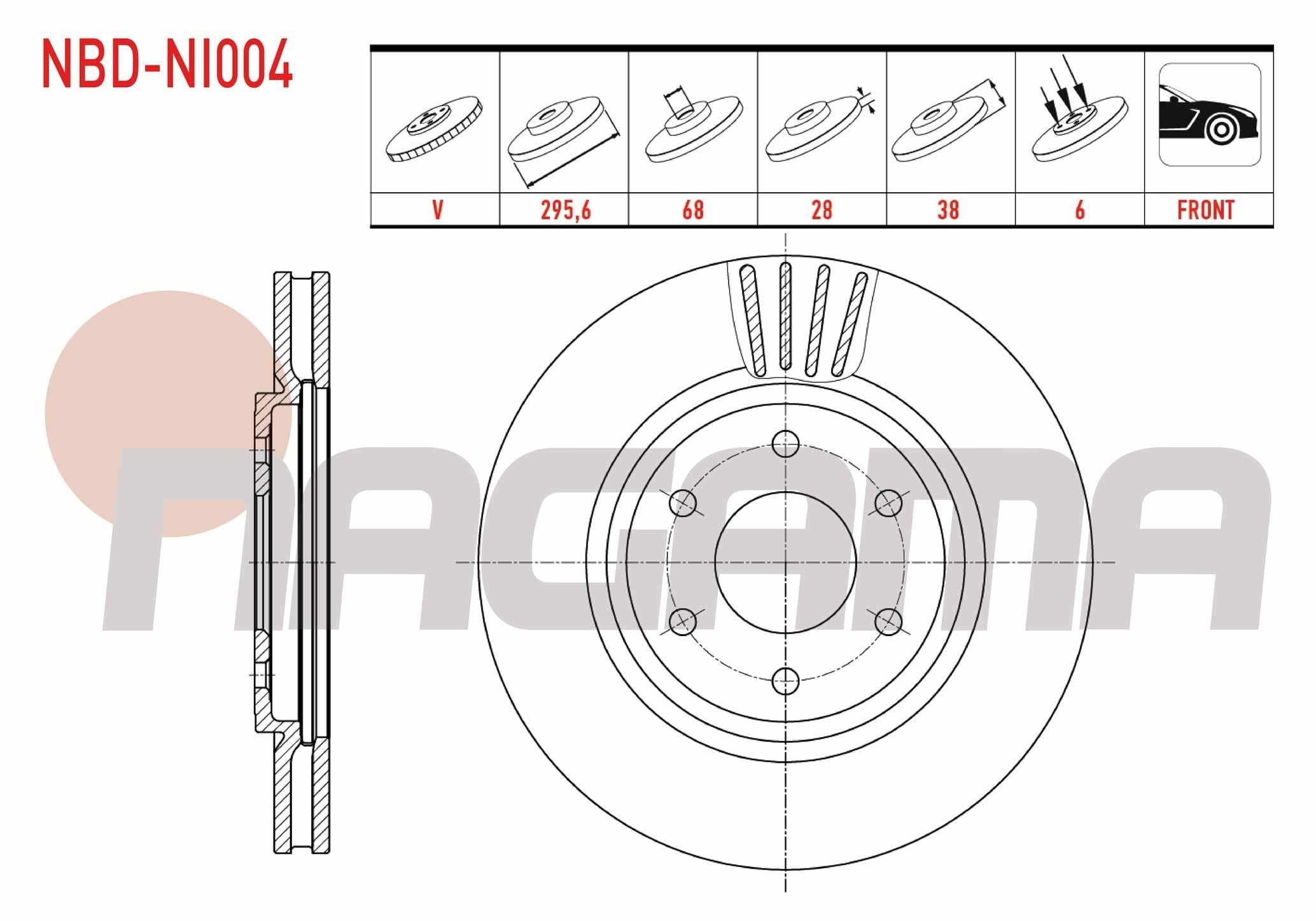 FREN DISKI ON HAVALI  6 BJN 296X28X68X38 NISSAN NAVARA (D40) 2.5 DCI 2005-2015 / PATHFINDER (R51) 2.5 DCI 2005-