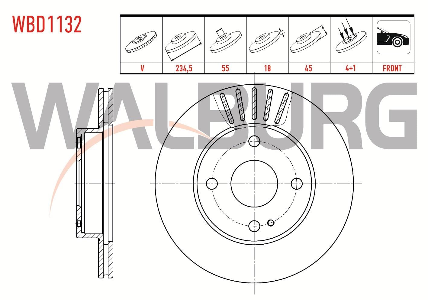 FREN DISKI ON HAVALI 4 BJN 234,5X18X55X45 MAZDA 323 IV  1.3i - 1.6i - 1.8 16v  1989-1994 / MX-5 I (NA) 1.6i 16v 1990-1998
