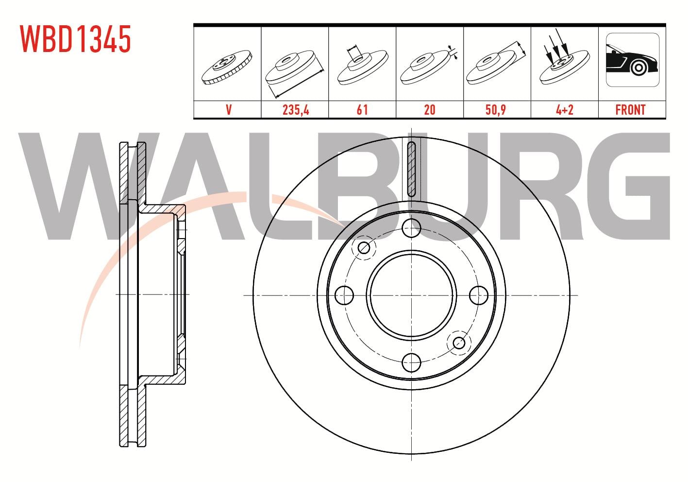 FREN DISKI ON HAVALI 4 BJN 235X20X61X50,9 DACIA SOLENZA 1.4i 2003-