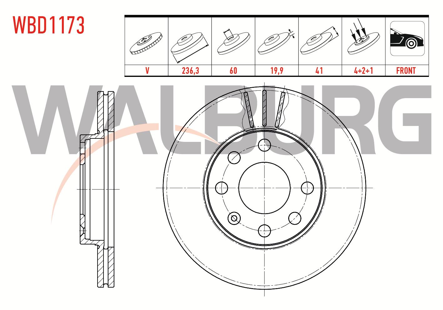 FREN DISKI ON HAVALI 4 BJN 236,3X19,9X60X41 OPEL VECTRA A 1.6 1988-1995/ ASTRA F 1.4i - 1.6i 1991-1998/ CORSA B 1.2i - 1.4i 16v 1993-2000/ COMBO B 1.4 - 1.7 1994-2001/ ASTRA F CLASSIC 1.4i 1998-2002