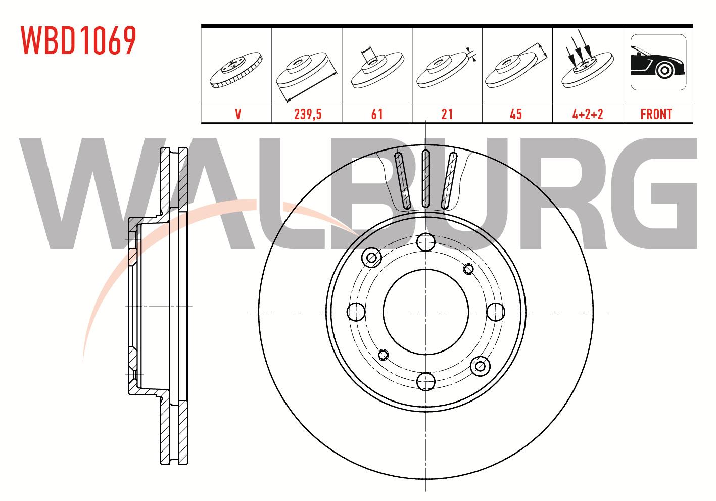 FREN DISKI ON HAVALI 4 BJN 239,5X21X61X45 HONDA CIVIC VI 1.5i 1995-2001 / CIVIC VI 1.4i 1995-2001 / CIVIC VI 1.6i 1995-2001