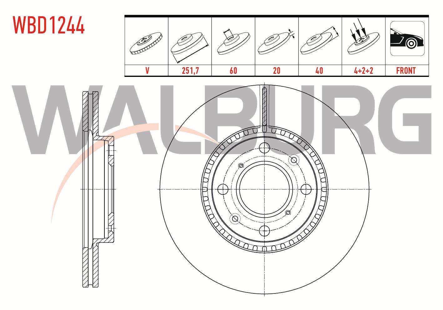 FREN DISKI ON HAVALI 4 BJN 251,7X20X60X40 SUZUKI SWIFT III 1.3i 2005-2010/ SWIFT III 1.3 DDIS 2005-2010/ SWIFT III 1.5i 2005-2010/ SPLASH 1.2i 2008-/ SPLASH 1.3 DDIS 2008-