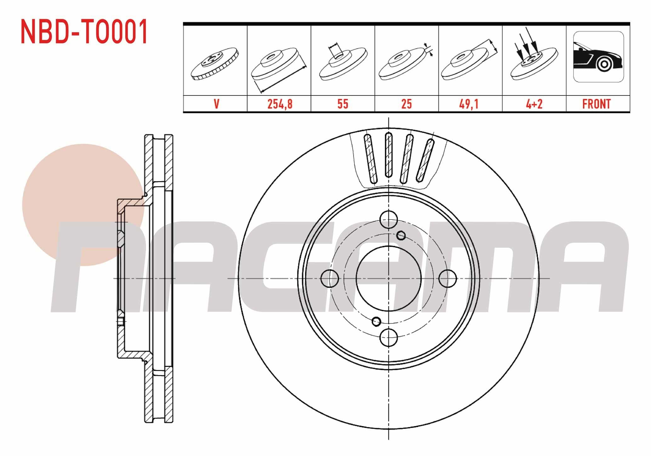 FREN DISKI ON HAVALI 4 BJN 254,8X25X55X49,1 TOYOTA COROLLA (E12) 1.4 VVT-I - 1.6 VVT-I - 1.8 VVT-I 2002-2007