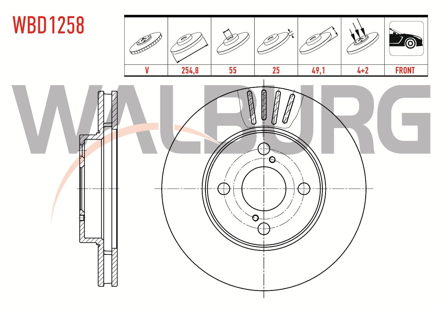 FREN DISKI ON HAVALI 4 BJN 254,8X25X55X49,1 TOYOTA COROLLA (_E12_) 1.4 VVT-I 2002-2007 / TOYOTA COROLLA (_E12_) 1.6 VVT-I 2002-2007 /  COROLLA (_E12_) 1.8 VVT-I 2002-2007
