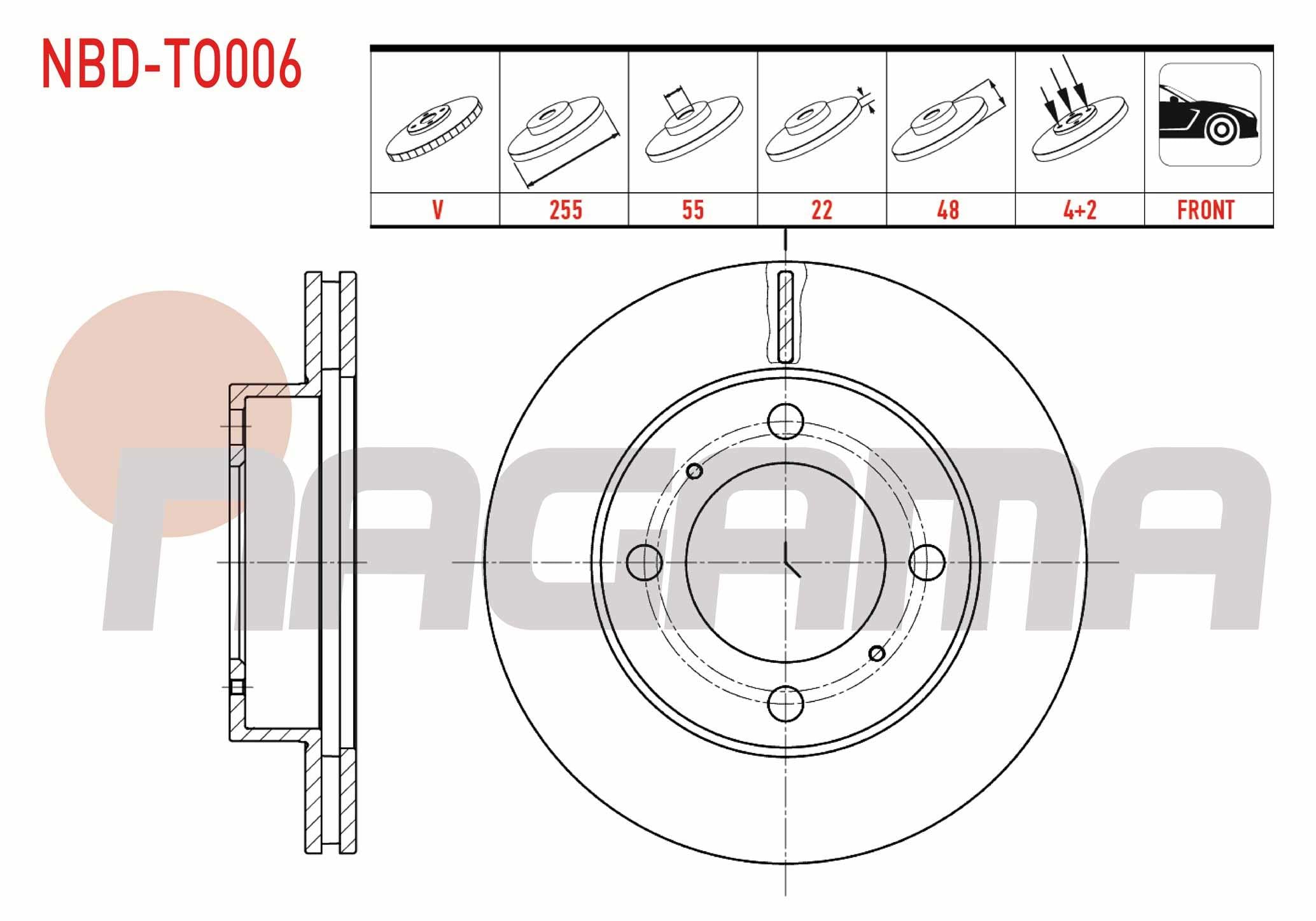 FREN DISKI ON HAVALI 4 BJN 255X22X55X48 TOYOTA COROLLA (E10) 1.3i - 1.6i 1992-1997