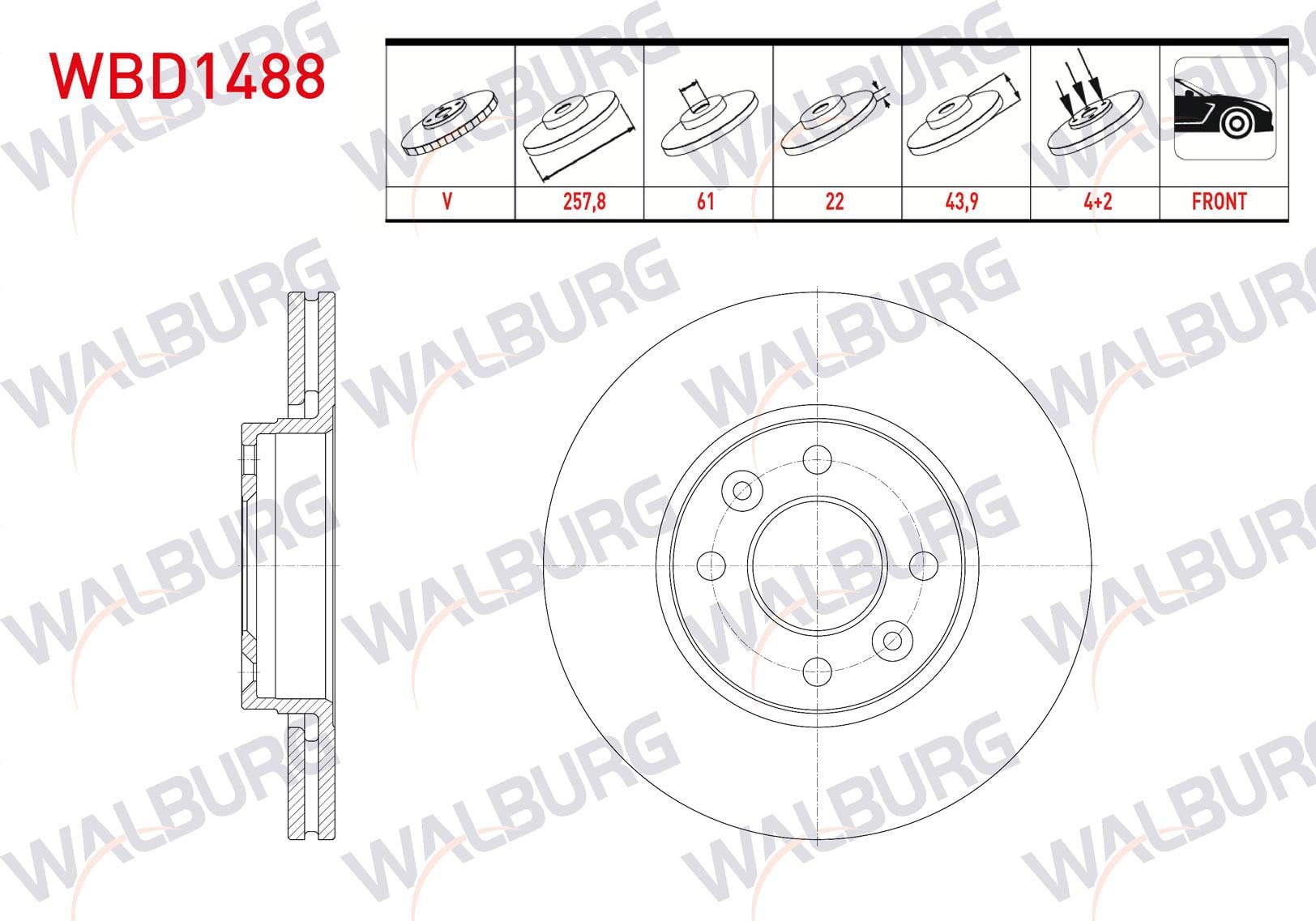 FREN DISKI ON HAVALI 4 BJN 257,8X22X61X43,9 RENAULT CLIO IV 0.9 Tce - 1.2 16v - 1.5 DCI 2012-/ KANGOO 1.5 DCI 2008-/ CAPTUR 0.9 Tce - 1.2 16v - 1.5 DCI 2013-/ DACIA DOKKER - LODGY 1.5 DCI 2012-