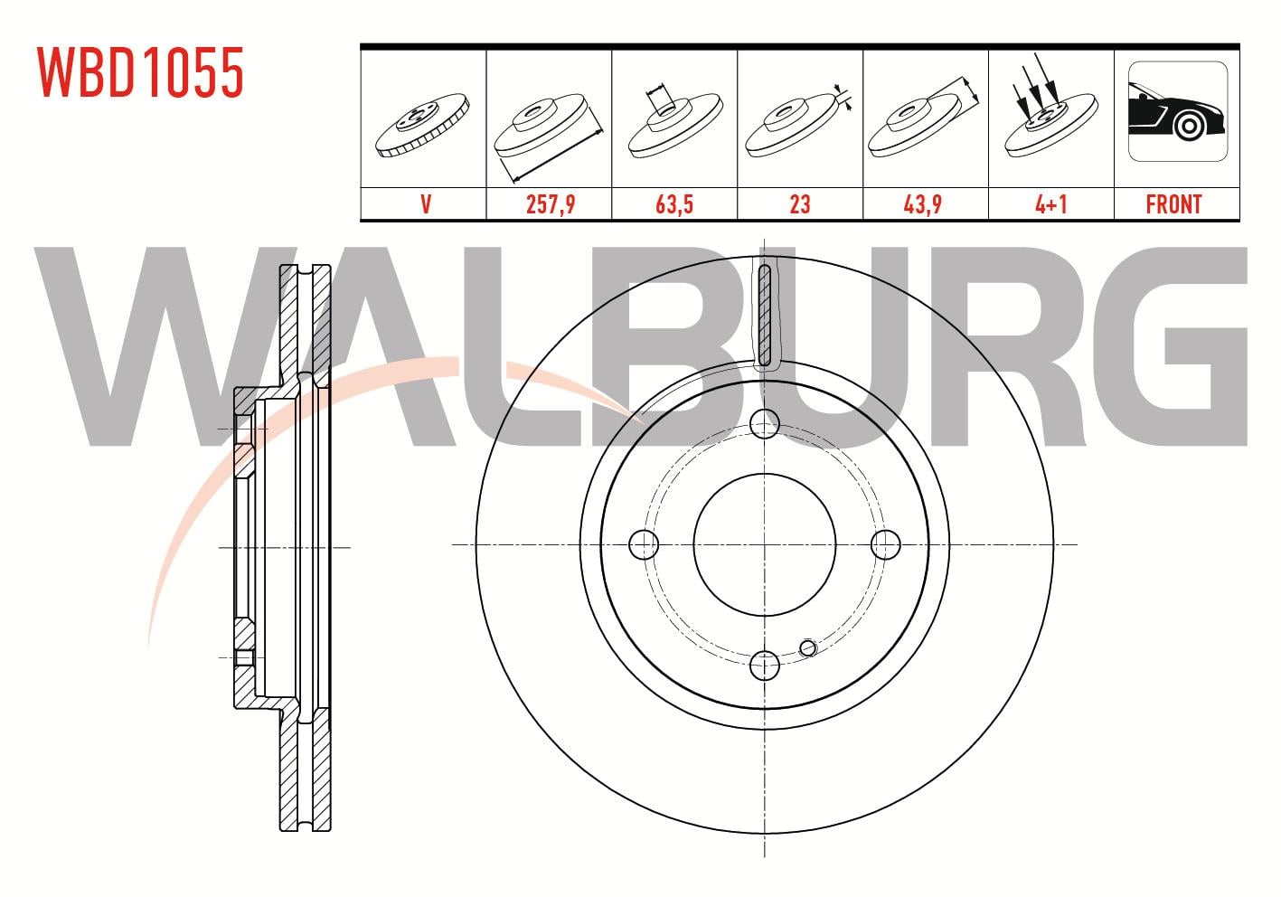 FREN DISKI ON HAVALI 4 BJN 257,9X23X63,5X43,9 FORD FIESTA VI 1.4 TDCI - 1.4i - 1.6 TDCI - 1.25i  -1.5 TDCI 2008-2012
