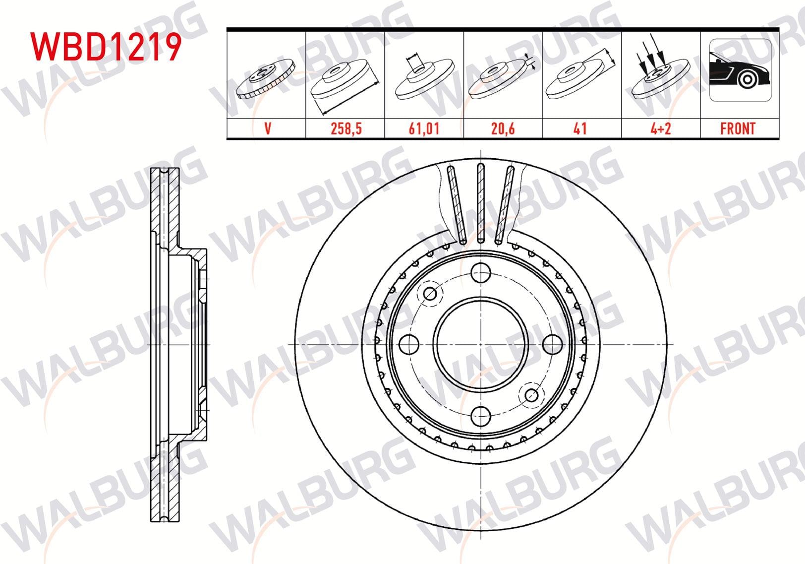 FREN DISKI ON HAVALI 4 BJN 259X20,7X61,01X41 RENAULT CLIO II 1.2i 16v - 1.4i 16v - 1.6i 16v - 1.5 DCI 1998-2005/ KANGOO 1.4 - 1.5 DCI - 1.9 D 1998-2008/ MEGANE I 1.4i 16v 1.6i 16v 1996-2003