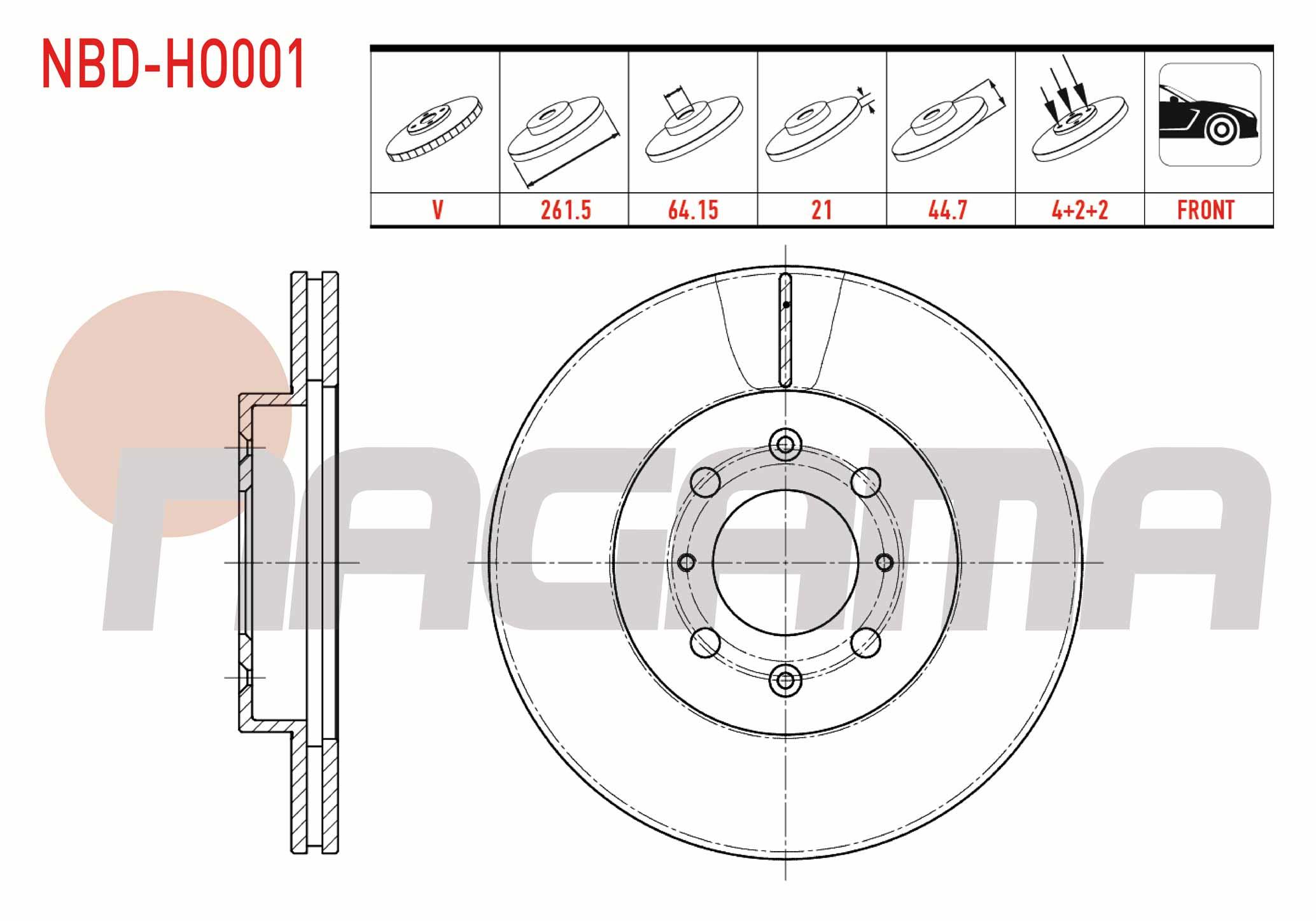 FREN DISKI ON HAVALI 4 BJN 261,5X21X64,15X44,7 HONDA CIVIC VII 1.4i - 1.6i 2000-2006/ JAZZ IV 1.3 2016-