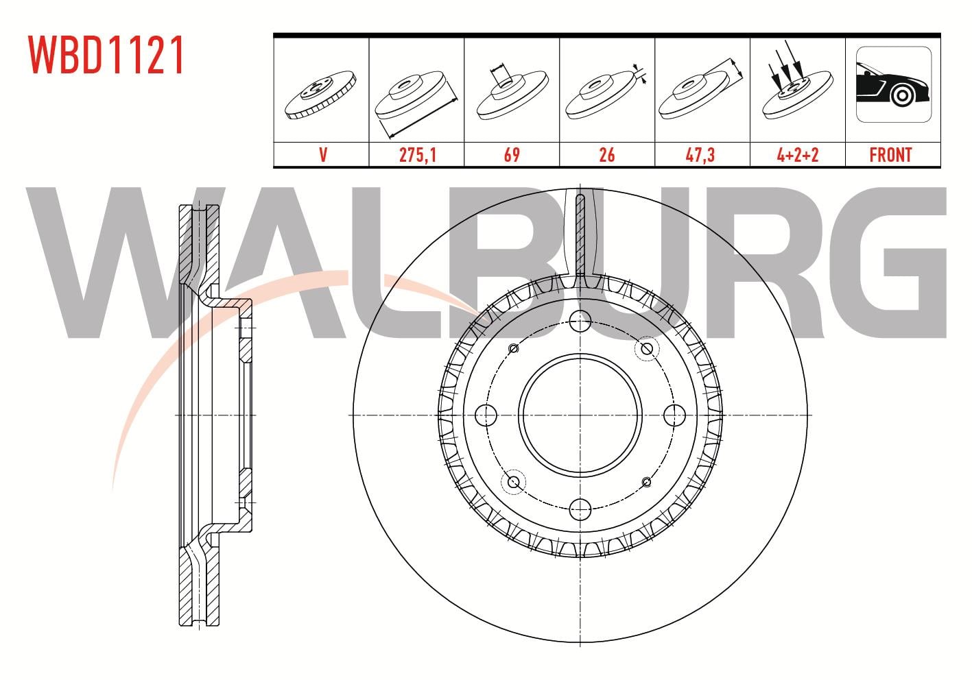 FREN DISKI ON HAVALI 4 BJN 275,1X26X69X47,3 KIA CERATO (LD) 1.5 CRDI 2004-2012 / CERATO (LD) 1.6i 2004-2012