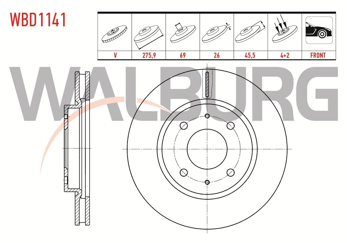 FREN DISKI ON HAVALI 4 BJN 275,9X26X69X45,5 MITSUBISHI LANCER VII (CSA) 1.3 2003-2007 / LANCER VII (CSA) 1.6 2003-2007