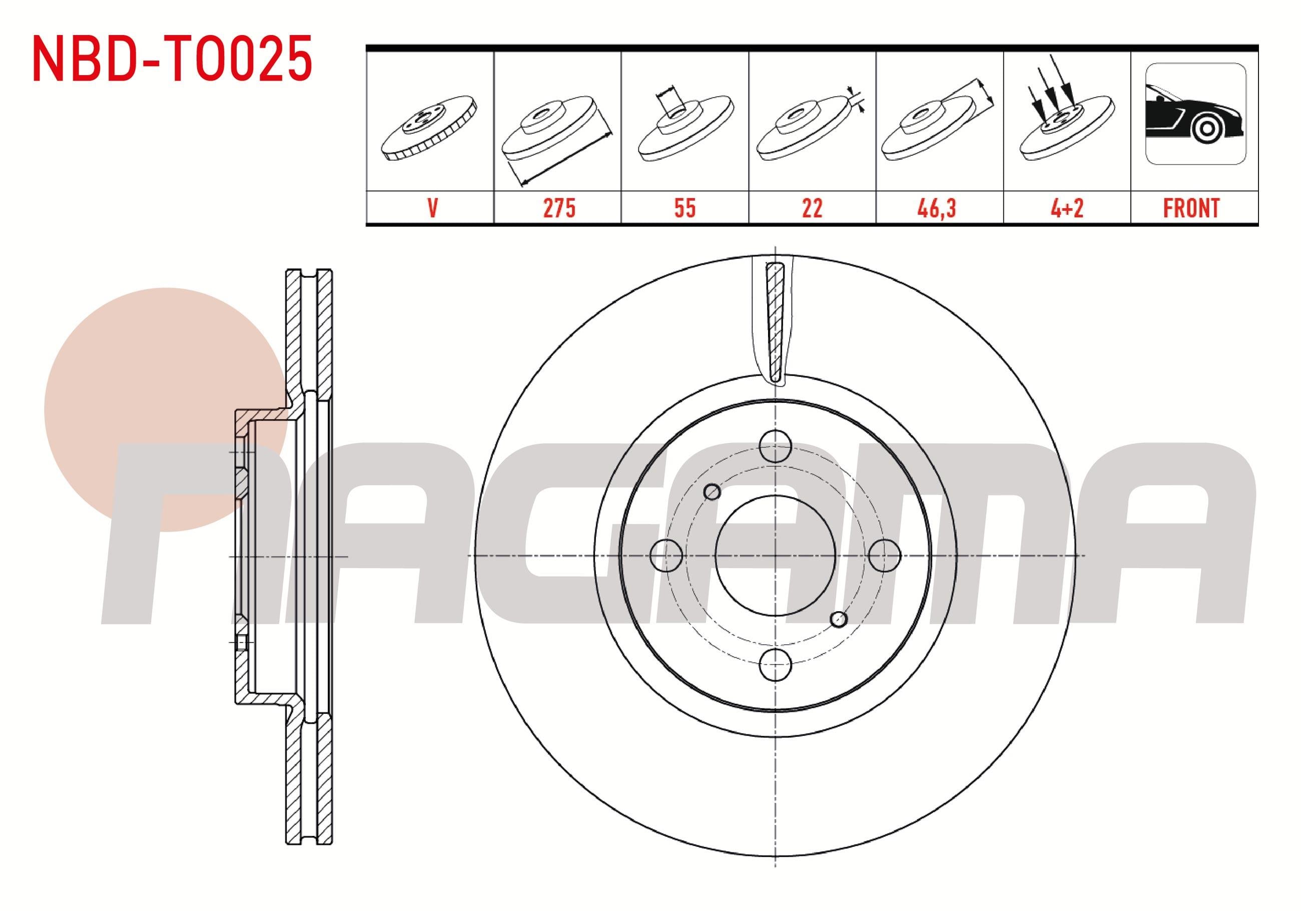 FREN DISKI ON HAVALI 4 BJN 275X22X55X46,3 TOYOTA YARIS 1.0 VVT-I 2006-2010 / YARIS 1.3 VVT-I 2006-2010 / YARIS 1.4 D-4D  2006-2010 / YARIS 1.33 VVT-I  2006-2010
