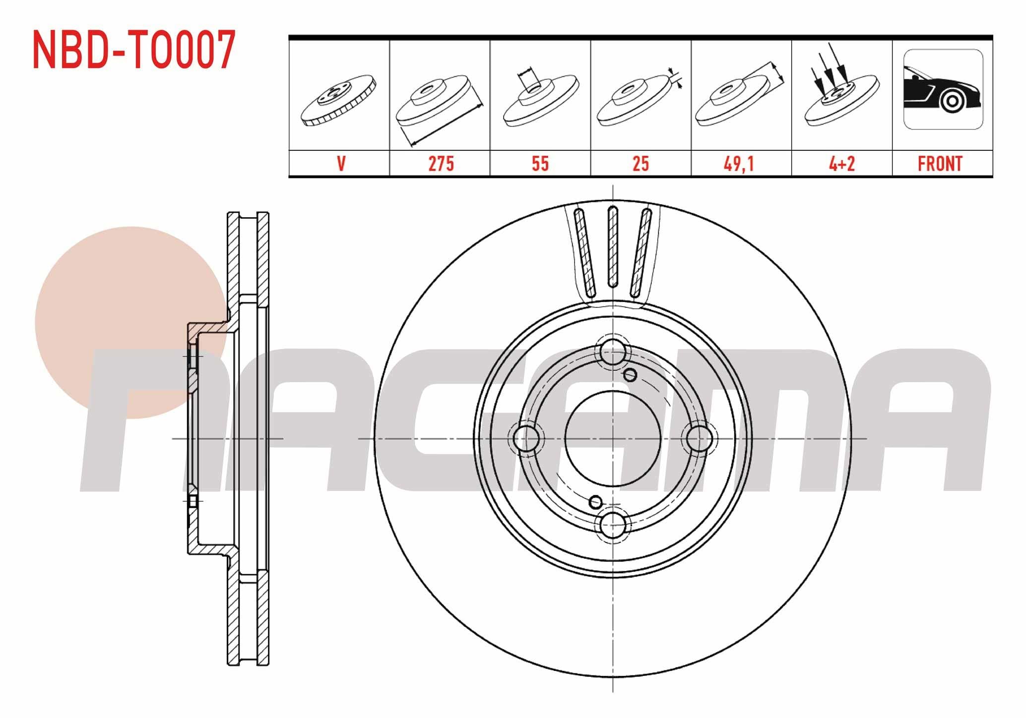FREN DISKI ON HAVALI 4 BJN 275X25X55X49,1 TOYOTA COROLLA (E12) 1.4 D-4D - 2.0 D-4D - 2.0 D 2002-2007