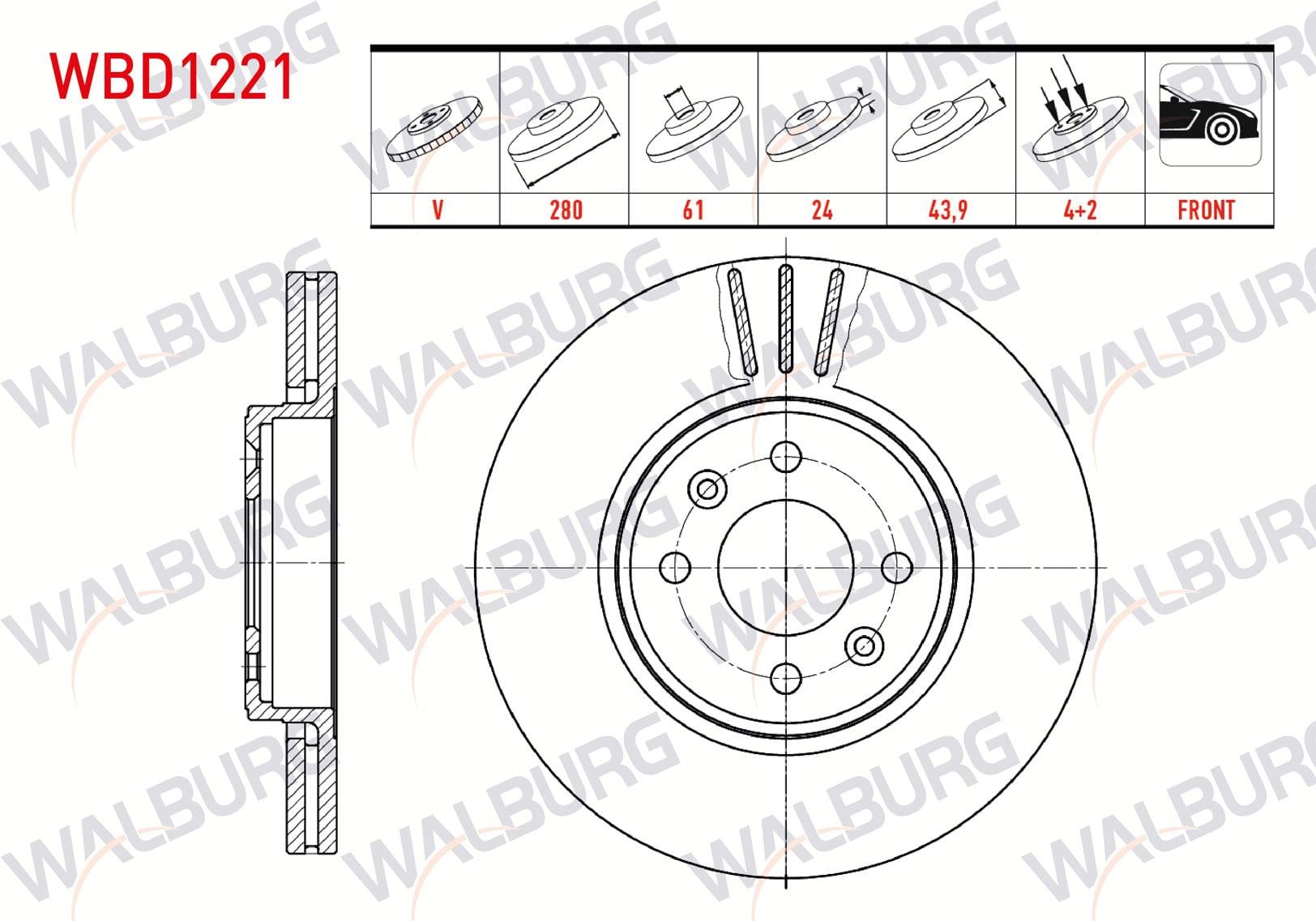 FREN DISKI ON HAVALI 4 BJN 280X24X61X43,9 RENAULT MEGANE II 02-08 / LAGUNA 93-01 / G.SCENIC 04-09 / CAPTUR 13- / DACIA DOKKER 12- / LODGY 12-
