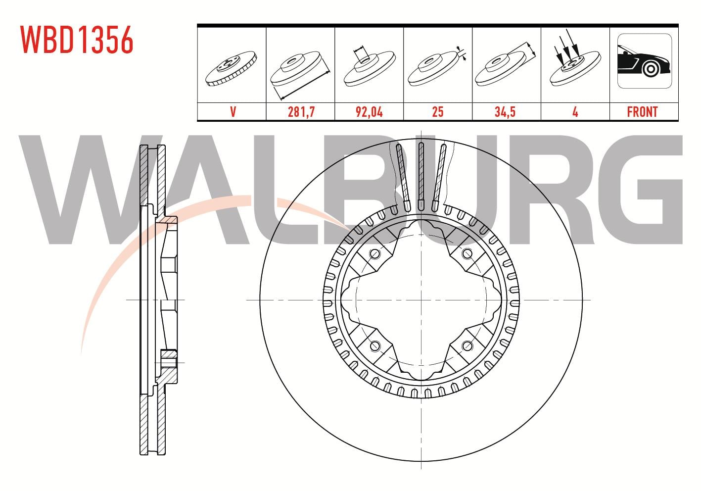 FREN DISKI ON HAVALI 4 BJN 281,7X25X92,04X34,5 HONDA ACCORD IV (CB) 2.0i 16v 1990-1993 / ACCORD IV (CB) 2.2i 16v 1990-1993