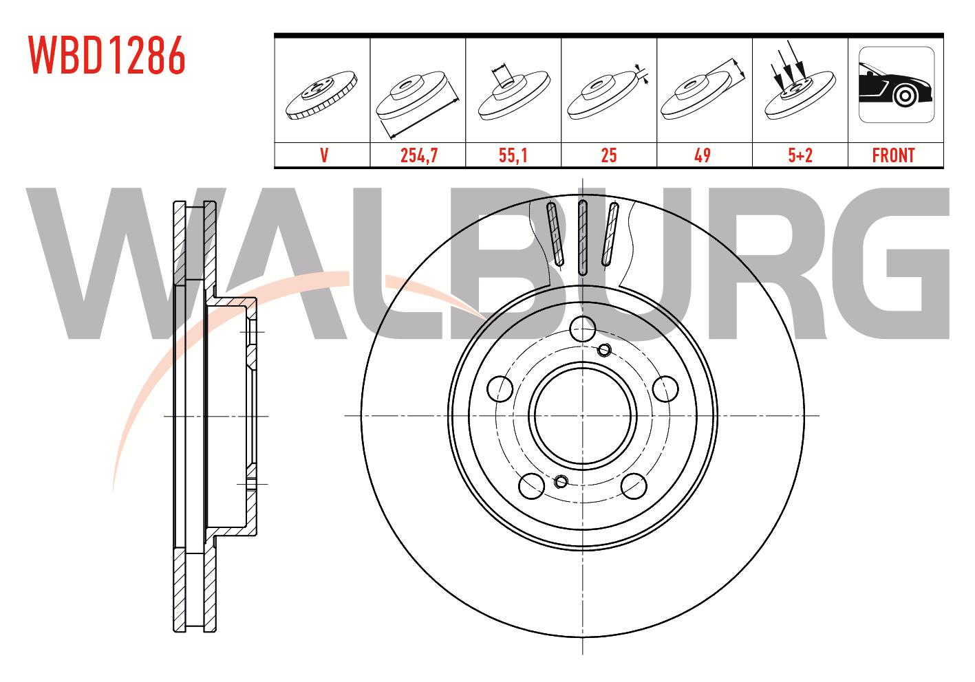 FREN DISKI ON HAVALI 5 BJN 254,7X25X55,1X49 TOYOTA CARINA E 1.6 1992-1997 / CARINA E 1.6 1992-1997 / CARINA E 1.8i 1992-1997