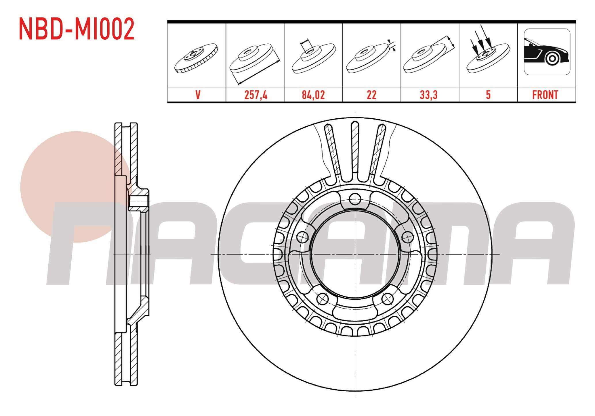FREN DISKI ON HAVALI 5 BJN 258,1X22X84,02X33,01 MITSUBISHI L 300 2.5 D 1986-2006 / L 200 2.5 D 1996-2007