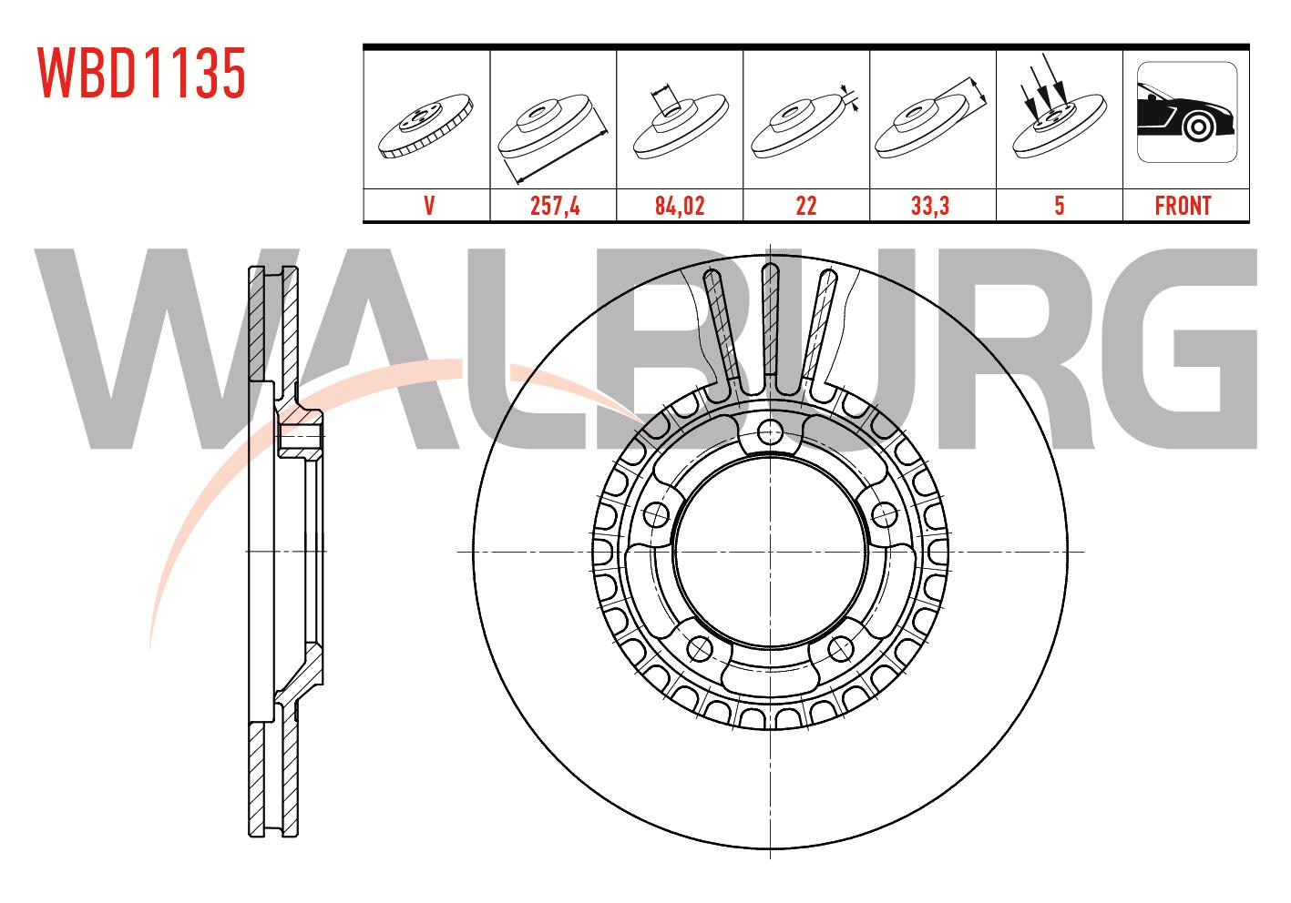 FREN DISKI ON HAVALI 5 BJN 258,1X22X84,02X33,01 MITSUBISHI L 300 (P0W,P1W) 2.5 D 1986-2006 / L 200 (K7T,K6T) 2.5 D 1996-2007