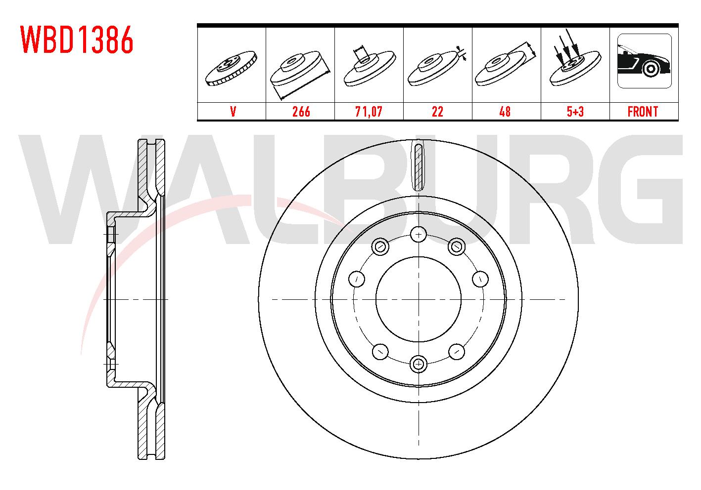 FREN DISKI ON HAVALI 5 BJN 266X22X71,07X48 PEUGEOT 308 II 1.6 HDI 2014 / 308 II 1.2 THP 2014- / 308 II 1.2 VTI 2014- / 308 II 1.6 THP 2014-