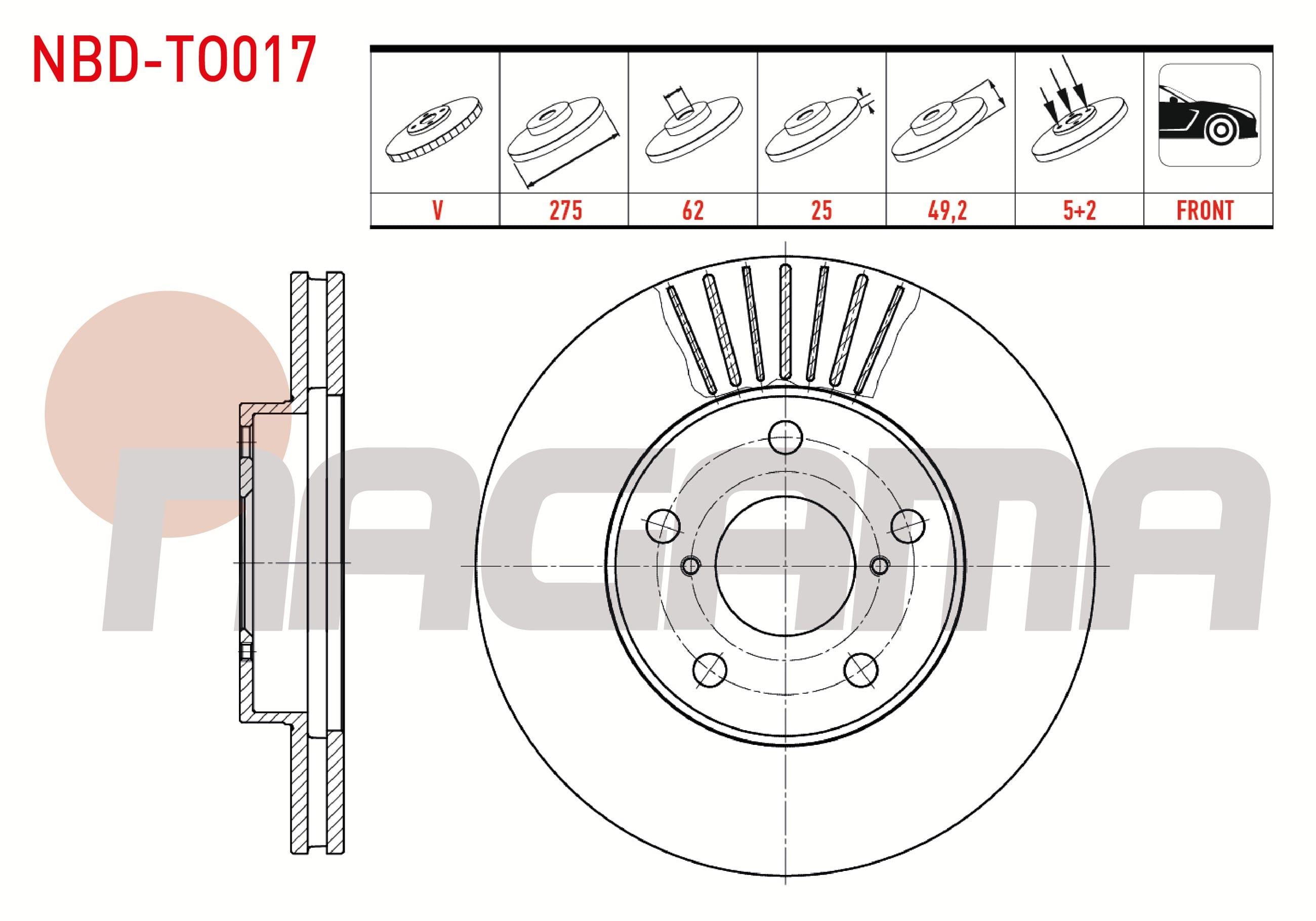 FREN DISKI ON HAVALI 5 BJN 275X25X62X49,2 TOYOTA RAV4 II (CLA2_, XA2_, ZCA2_, ACA2_) 2.0 VVT-I 4X4  2000-2006