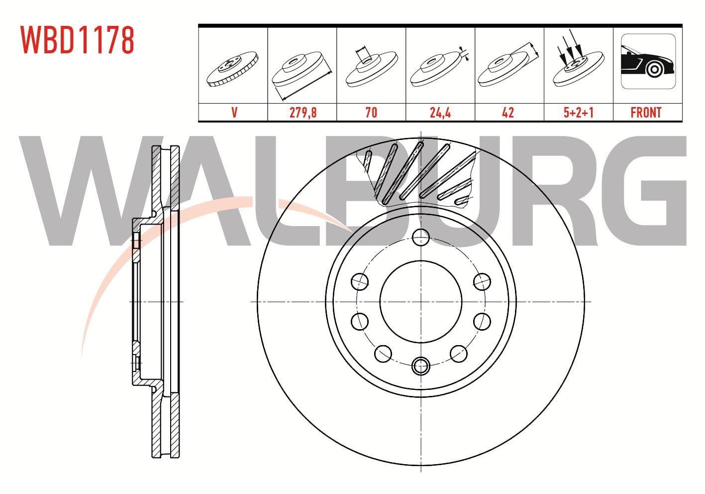 FREN DISKI ON HAVALI 5 BJN 279,8X25X70X42 OPEL ASTRA H 1.4i -1.6i - 1.3 CDTI - 2004-2010/ ASTRA G 1.6 16v - 2.0i 1998-2005/ ZAFIRA A 1.6 16v - 2.0 DTI 1999-2005/ MERIVA A 1.6 2003-2010