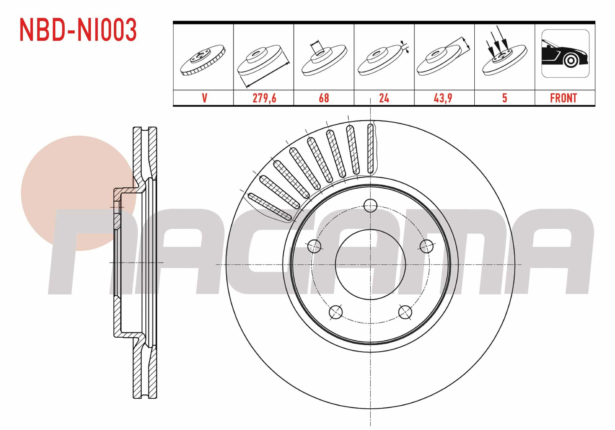 FREN DISKI ON HAVALI 5 BJN 280X24X68X44 NISSAN JUKE 1.5 DCI - 1.6 DIG-T 2010-