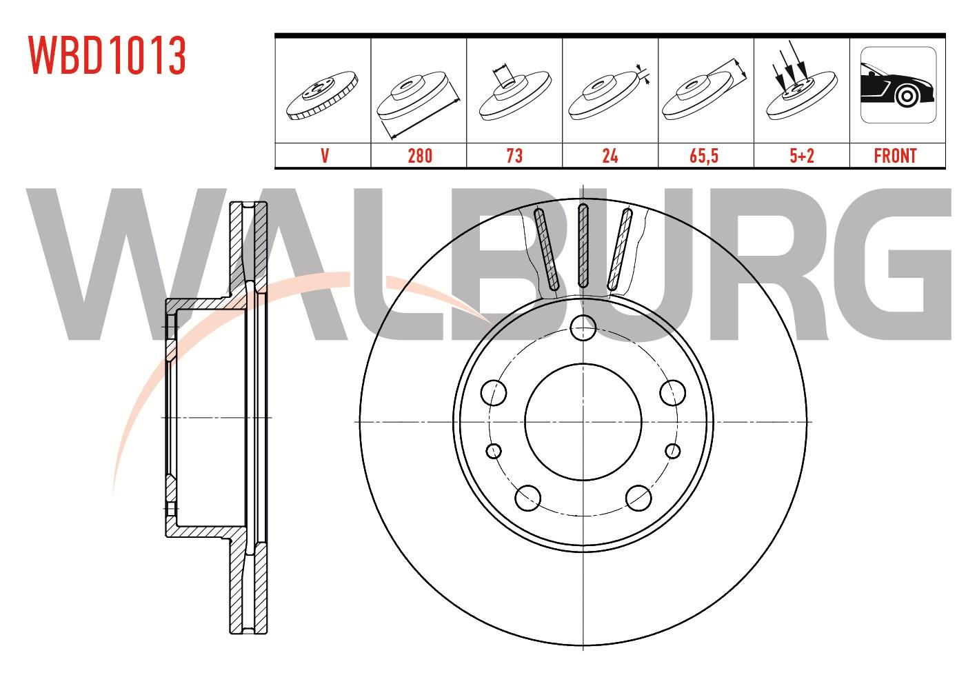 FREN DISKI ON HAVALI 5 BJN 280X24X73X65,5 FIAT DUCATO 2.8 TDI- 2.0 MJT- 2.3 MJT 2002-2006/ CITROEN JUMPER II 2.8 HDI 2002-2006/ PEUGEOT BOXER III 2.2 HDI 2006-2014