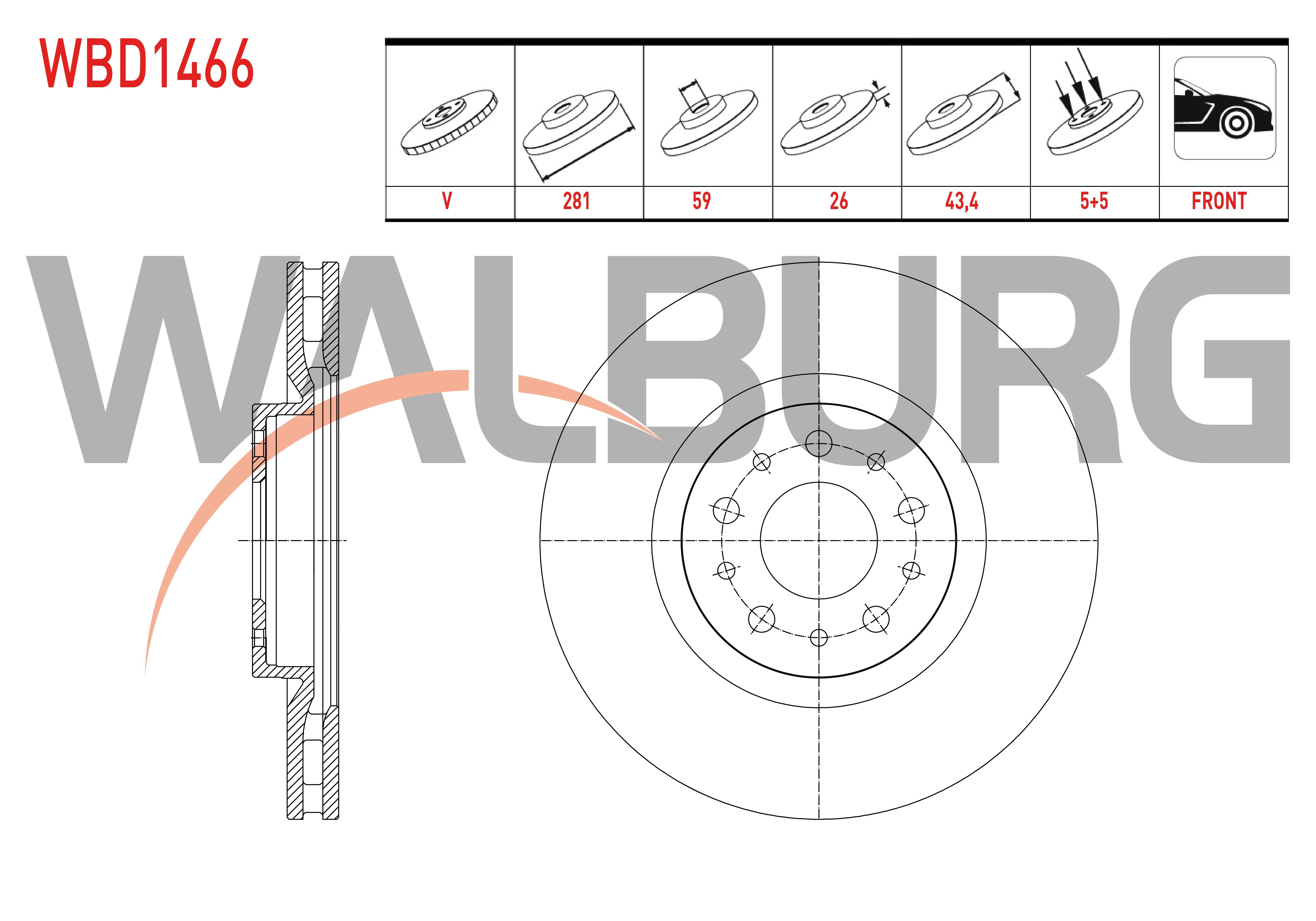 FREN DISKI ON HAVALI 5 BJN 281X26X59X43,4 FIAT EGEA 1.4 16v - 1.6 MJT HB 2016-