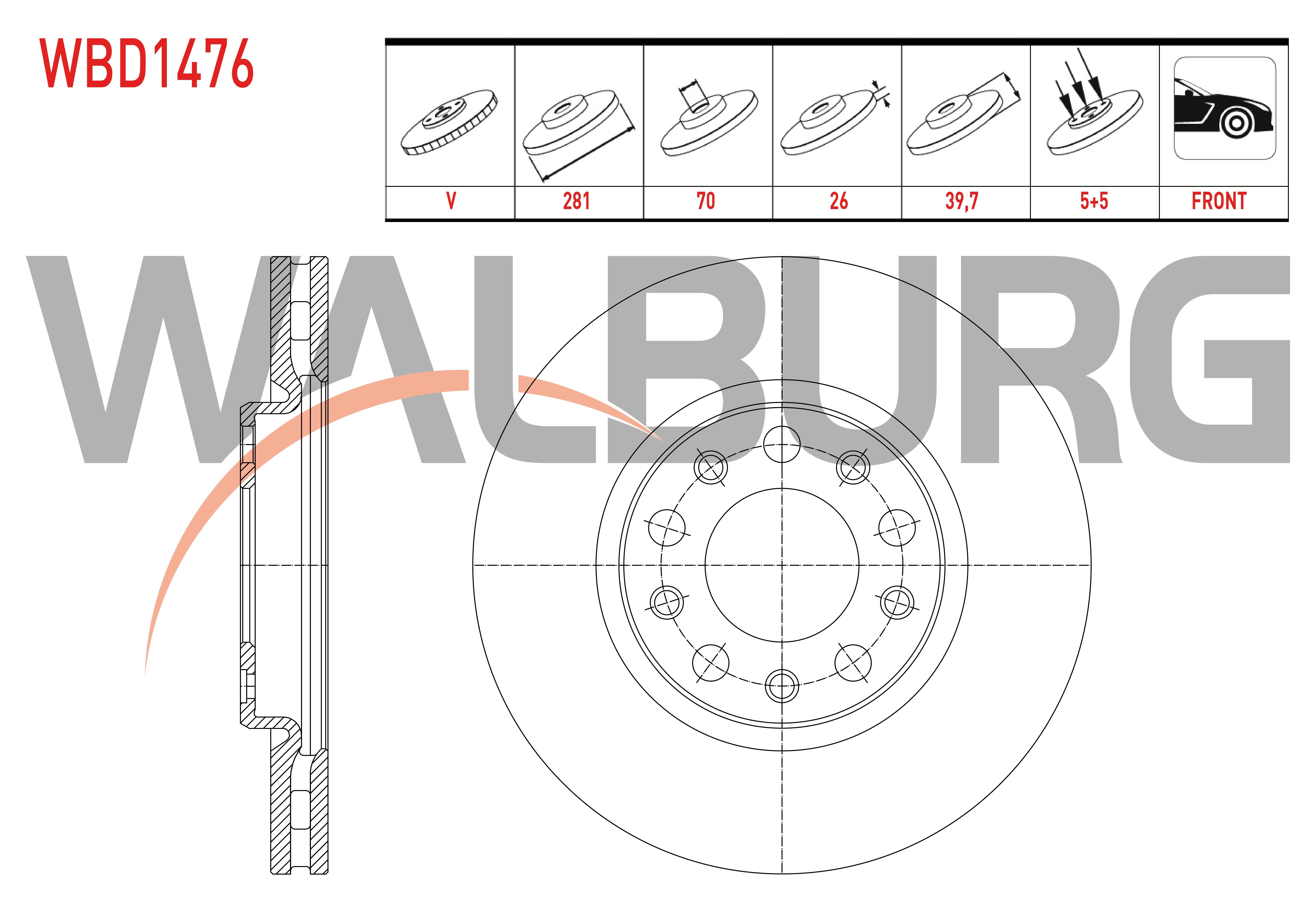 FREN DISKI ON HAVALI 5 BJN 281X26X70X39,7 JEEP RENEGADE 1.4 - 1.6 CRD 2014- / FIAT 500X 1.3 MJT - 1.4 - 1.6 MJT 2014- / ALFA ROMEO GIULIETTA 1.6 JTD 2010-