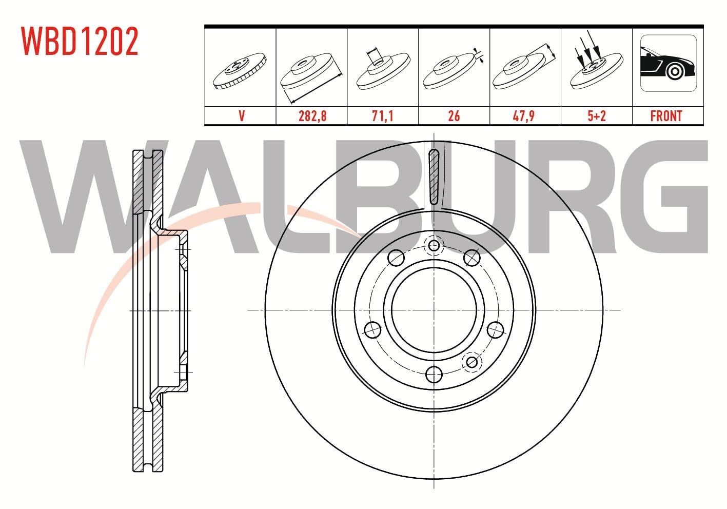 FREN DISKI ON HAVALI 5 BJN 282,8X26X71,1X47,9 PEUGEOT 407 1.6 HDI 2004-2011/407 2.0 HDI 2004-2011/508 SW 1.6 HDI 2010-/508 SW 1.6 E-HDI 2010-/508 SW 2.0 HDI 2010-/508 1.6 HDI 2010-/508 2.0 HDI 2010-