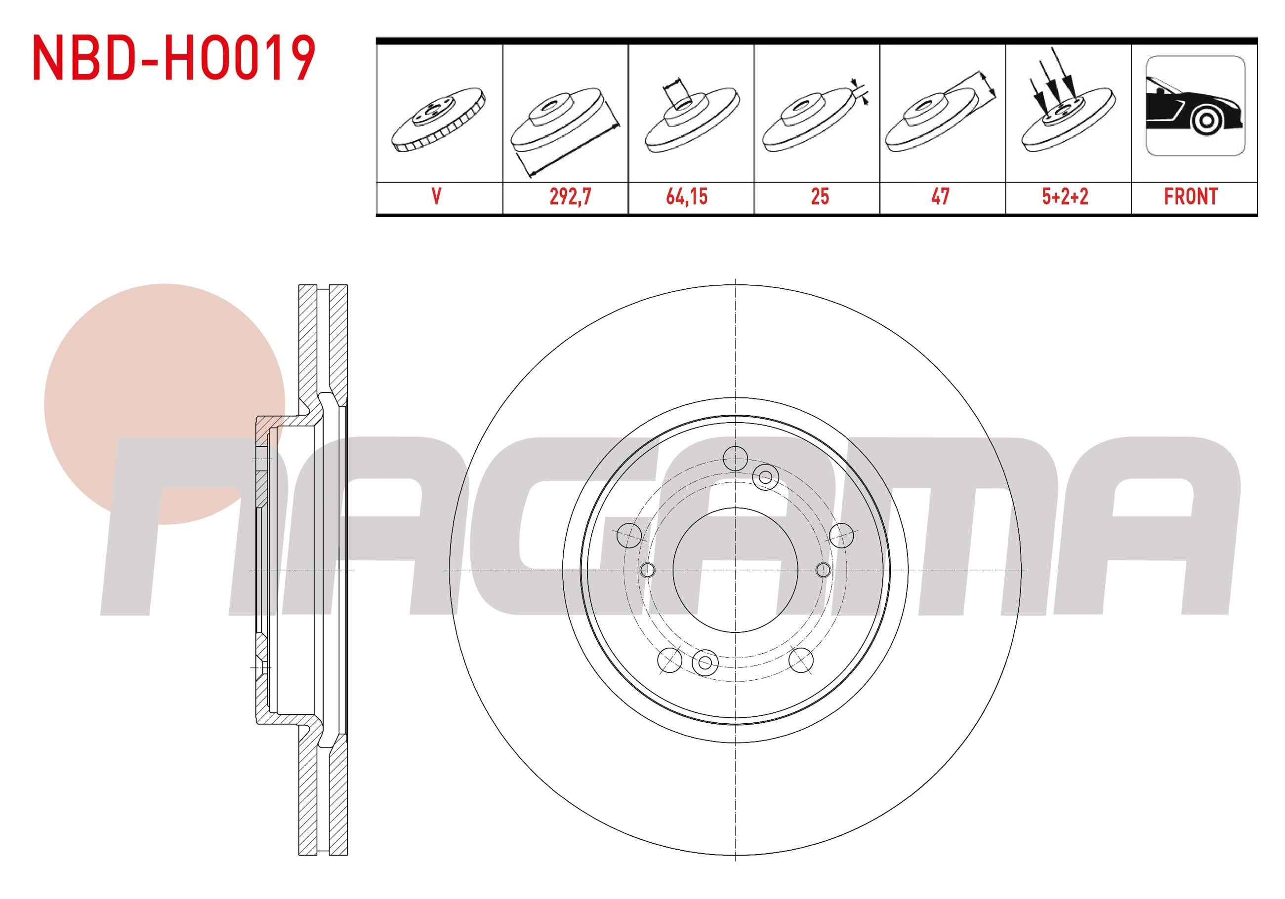 FREN DISKI ON HAVALI 5 BJN 292,7X25X64,15X47 HONDA HR-V 1.5 I-VTEC 2016-