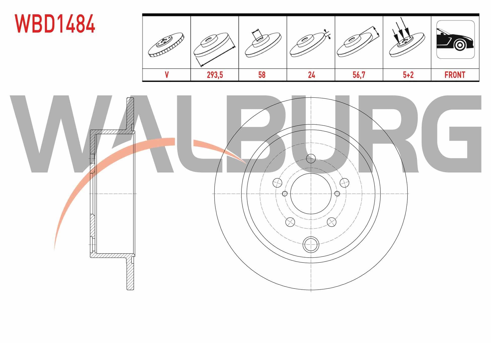 FREN DISKI ON HAVALI 5 BJN 293,5X24X58X56,7 SUBARU XV 1.6 2012-/ FORESTER (SJ) 2.0 2013-/ FORESTER (SF) 2.0 1995-2002/ LEGACY IV (BL,BP) 2.0i 2003-2009/ LEGACY V (BM,BR) 2.0i 2009-