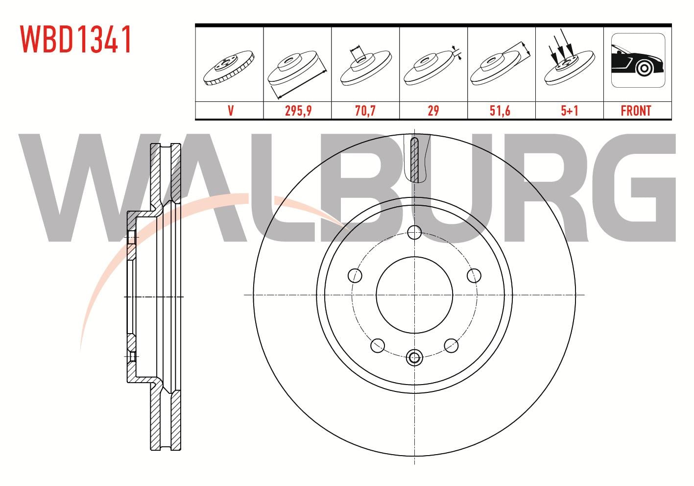 FREN DISKI ON HAVALI 5 BJN 295,9X29X70,7X51,6 CHEVROLET CAPTIVA (C100) 2.0 D 2006-2012 / OPEL ANTARA 2.0 CDTI 2007- / CHEVROLET CAPTIVA (C140) 2.0 D 2012-2014