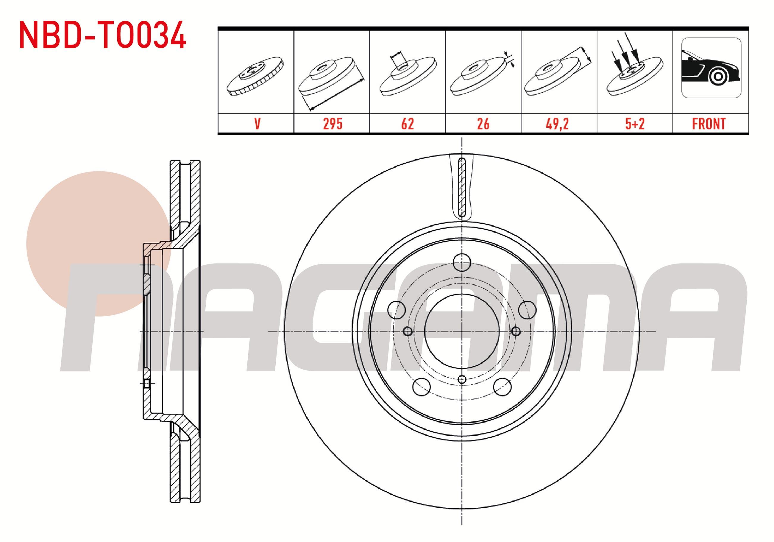 FREN DISKI ON HAVALI 5 BJN 295X26X62X49,2 TOYOTA AVENSIS 2.0 D-4D 2009- / AVENSIS 1.8i 2009- / AVENSIS 1.6i 2009-