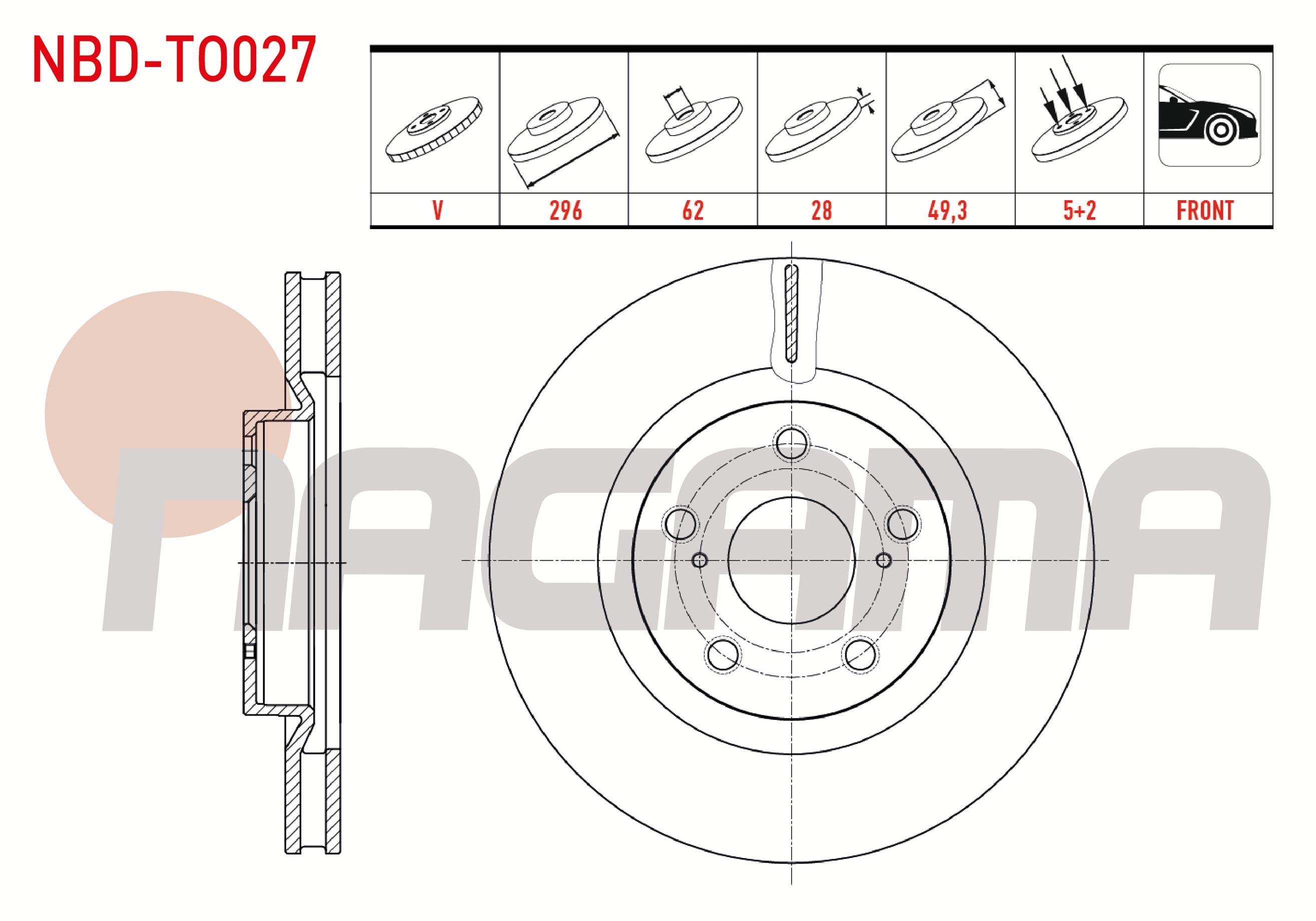 FREN DISKI ON HAVALI 5 BJN 296X28X62X49,3 TOYOTA RAV4 III 2.0 VVT-I 2005-2012 / RAV4 III 2.2 D-4D 2005-2012 / RAV 4 III 2.2 D 2005-2012