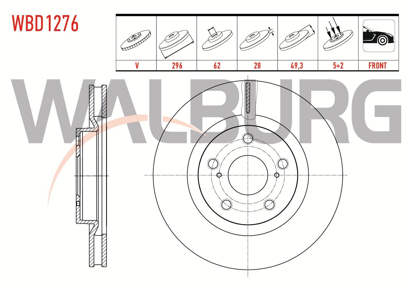 FREN DISKI ON HAVALI 5 BJN 296X28X62X49,3 TOYOTA RAV4 III 2.0 VVT-I 2005-2012 / RAV4 III 2.2 D-4D 2005-2012 / RAV 4 III 2.2 D 2005-2012