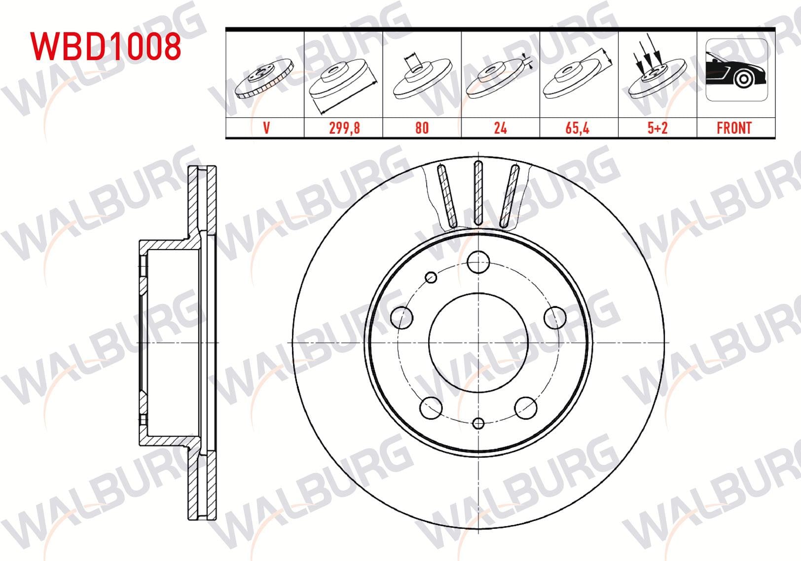 FREN DISKI ON HAVALI 5 BJN 299,8X24X80X65,4 FIAT DUCATO 1994- / PEUGEOT BOXER I-II-III-IV 1994- / CITROEN JUMPER I-II-III-IV 1994- / KARSAN JEST 2012-