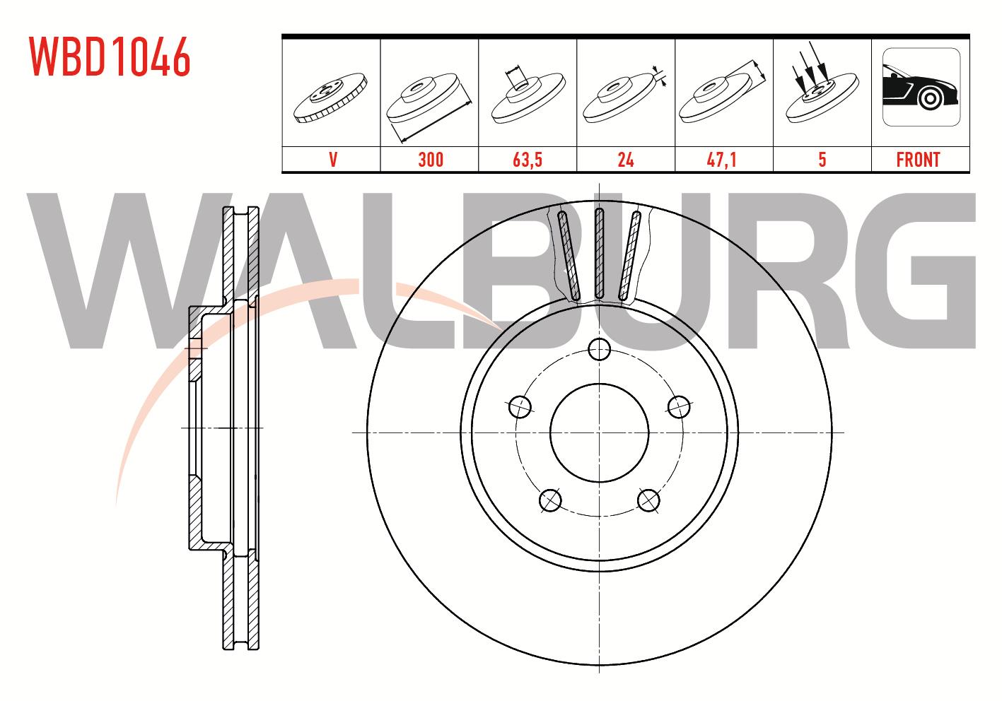FREN DISKI ON HAVALI 5 BJN 300X24X63,5X47,1 FORD MONDEO III 1.6i 16v 2000-2007 /  MONDEO III 2.0 TDCI 2000-2007 / MONDEO III 2.0i 16v 2000-2007