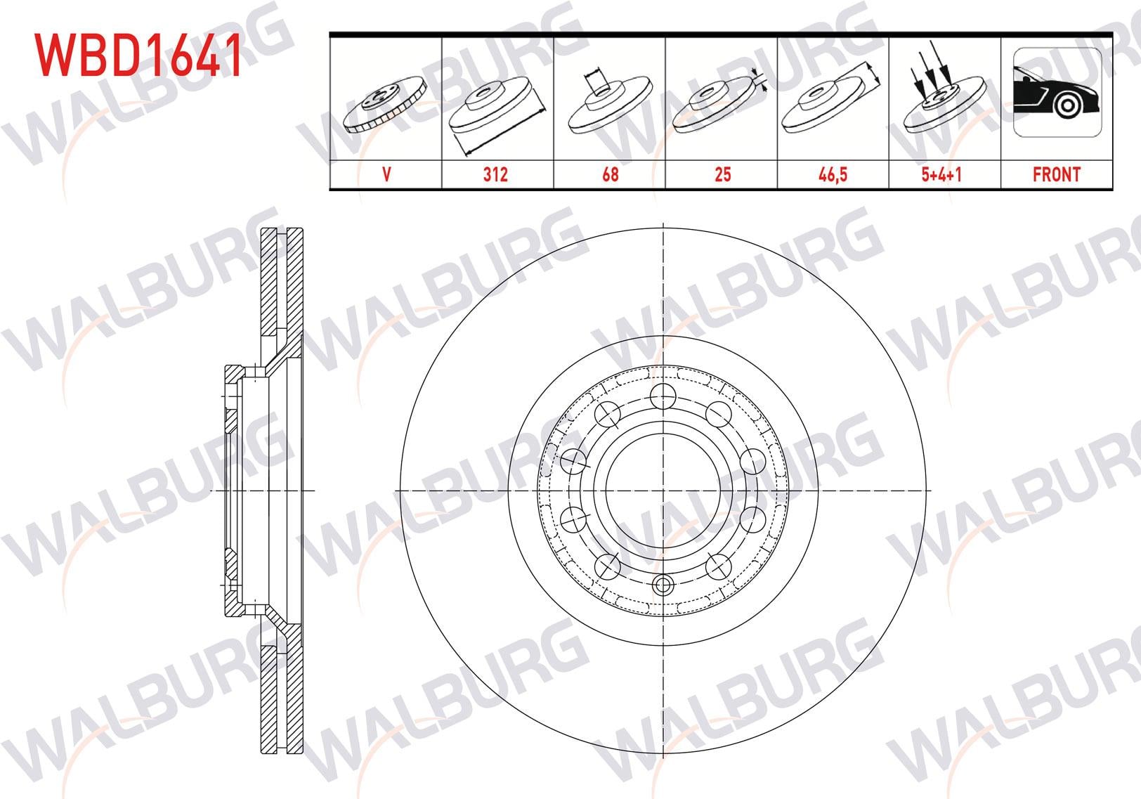 FREN DISKI ON HAVALI 5 BJN 312X25X68X46,5 AUDI A4 B6 2000-2004/A4 B7 2004-2008/A6 C5 1997-2005/SEAT EXEO 2009-2013 / SKODA SUPERB 2001-2008/VW PASSAT B5 1996-2005