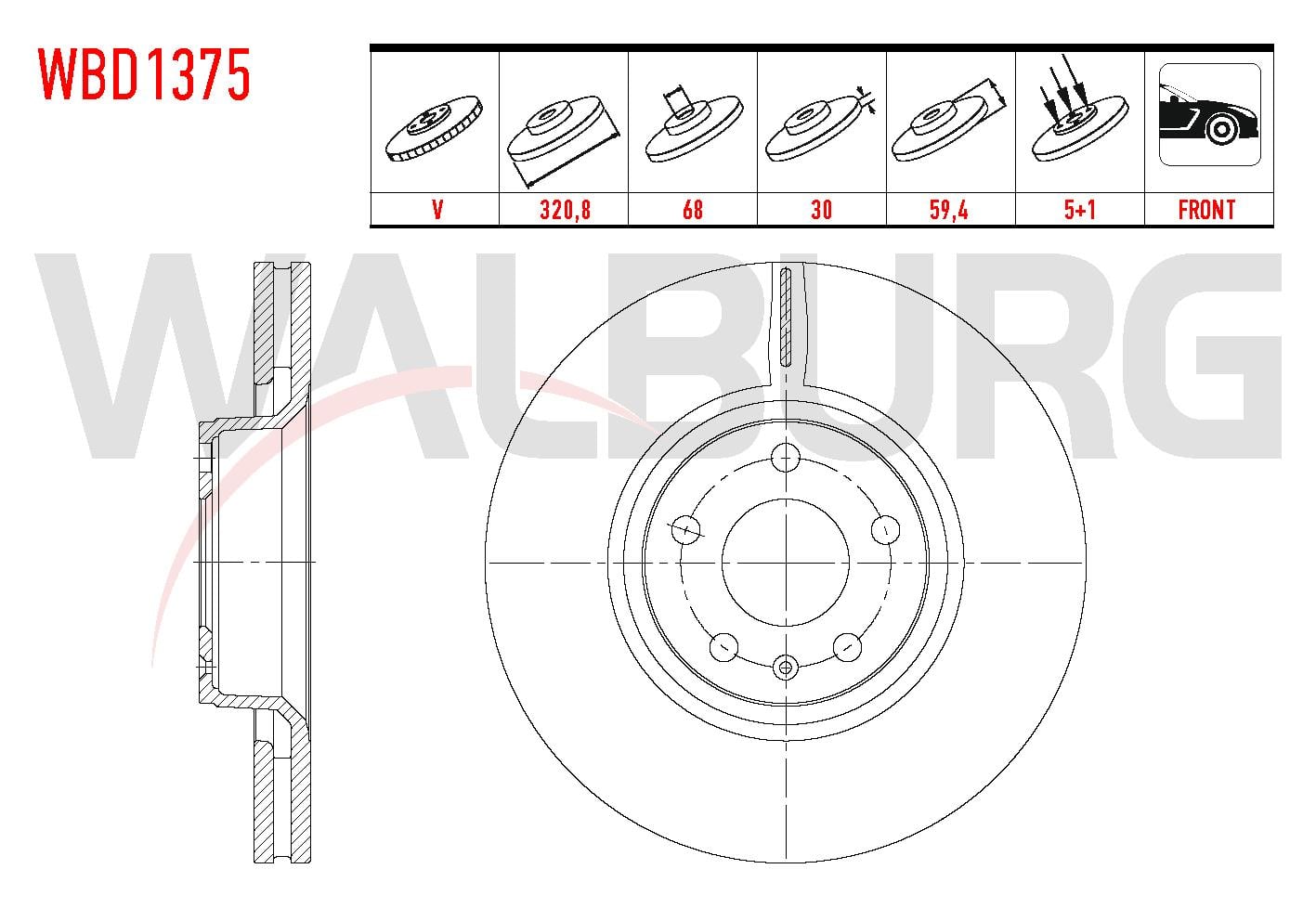 FREN DISKI ON HAVALI 5 BJN 320,80X30X68X59,40 AUDI A6 2.0 TDI - 2.7 TDI- 3.0 TDI -2.0 TFSI-2.4- 3.0 TFSI -3.2 FSI -4.2  2004-2011