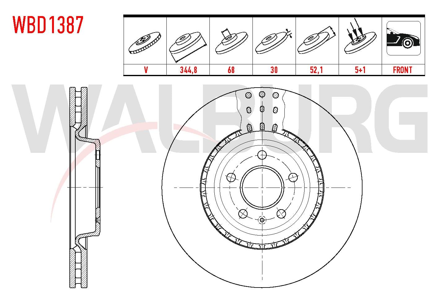 FREN DISKI ON HAVALI 5 BJN 344,8X30X68X52,1 A4 2.0 TDI-2.0TFSI-1.8 TFSI 2007-2015/A5 1.8 TFSI-2.0 TDI-2.0 TFSI 2007-2017/A6 2.0 TDI-2.0 TFSI 2010-/Q5 2.0 TDI 2008-/PORSCHE MACAN 2.0 2014-