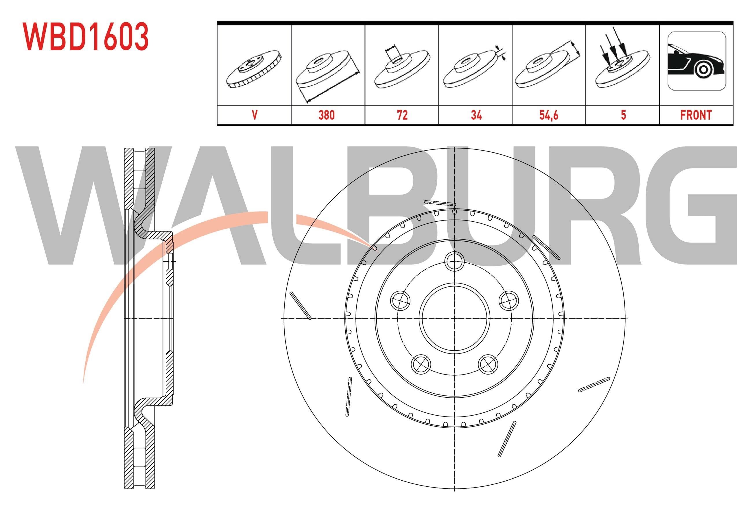 FREN DISKI ON HAVALI 5 BJN 380X34X72X54,6 JEEP GRAND CHEROKEE IV (WK,WK2) 3.0 CRD - 3.6 V6 2010-