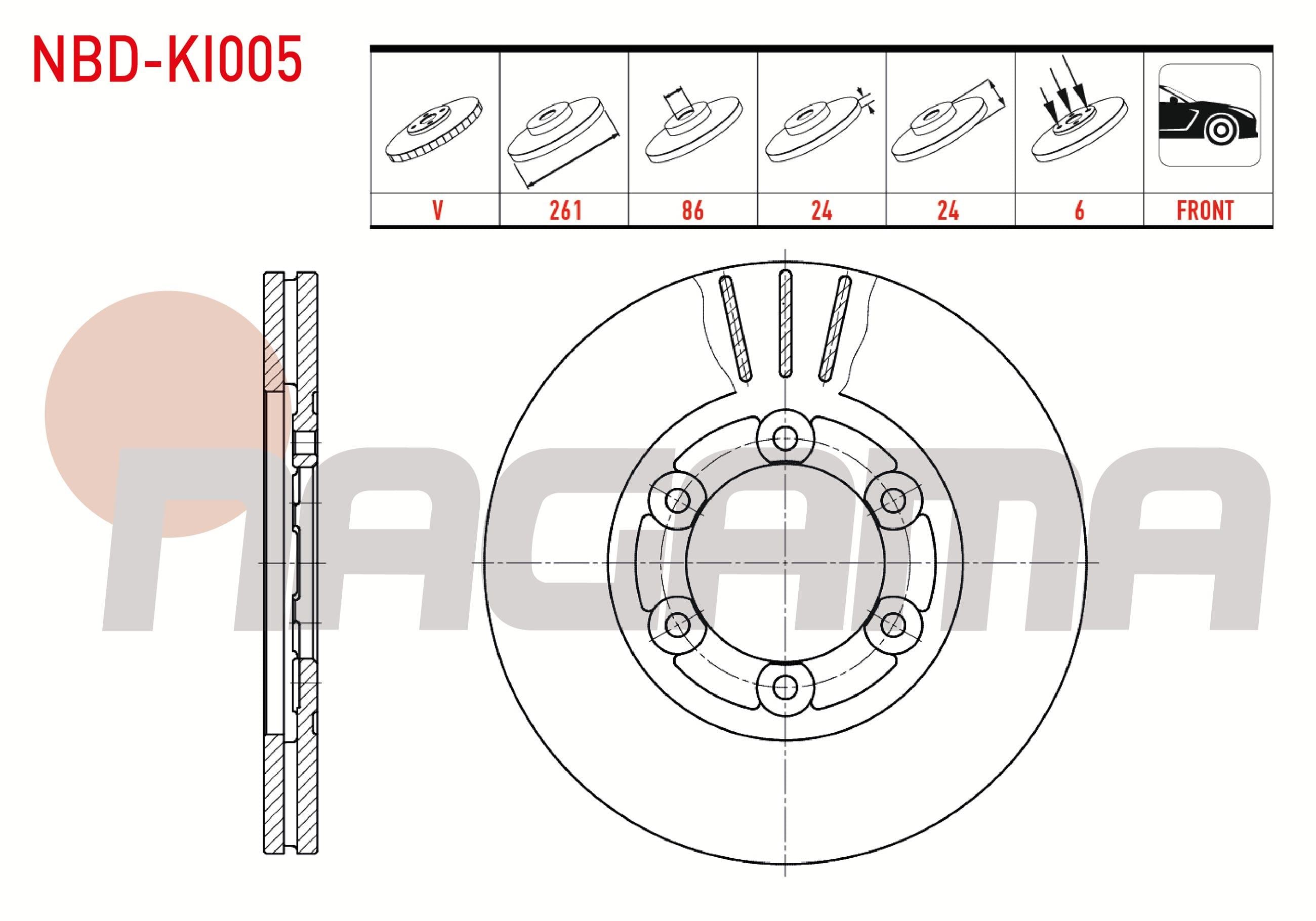 FREN DISKI ON HAVALI 6 BJN 261X24X86X24 KIA K2500 2.5 D 2003- / KIA K2700 2.7 D 1999-