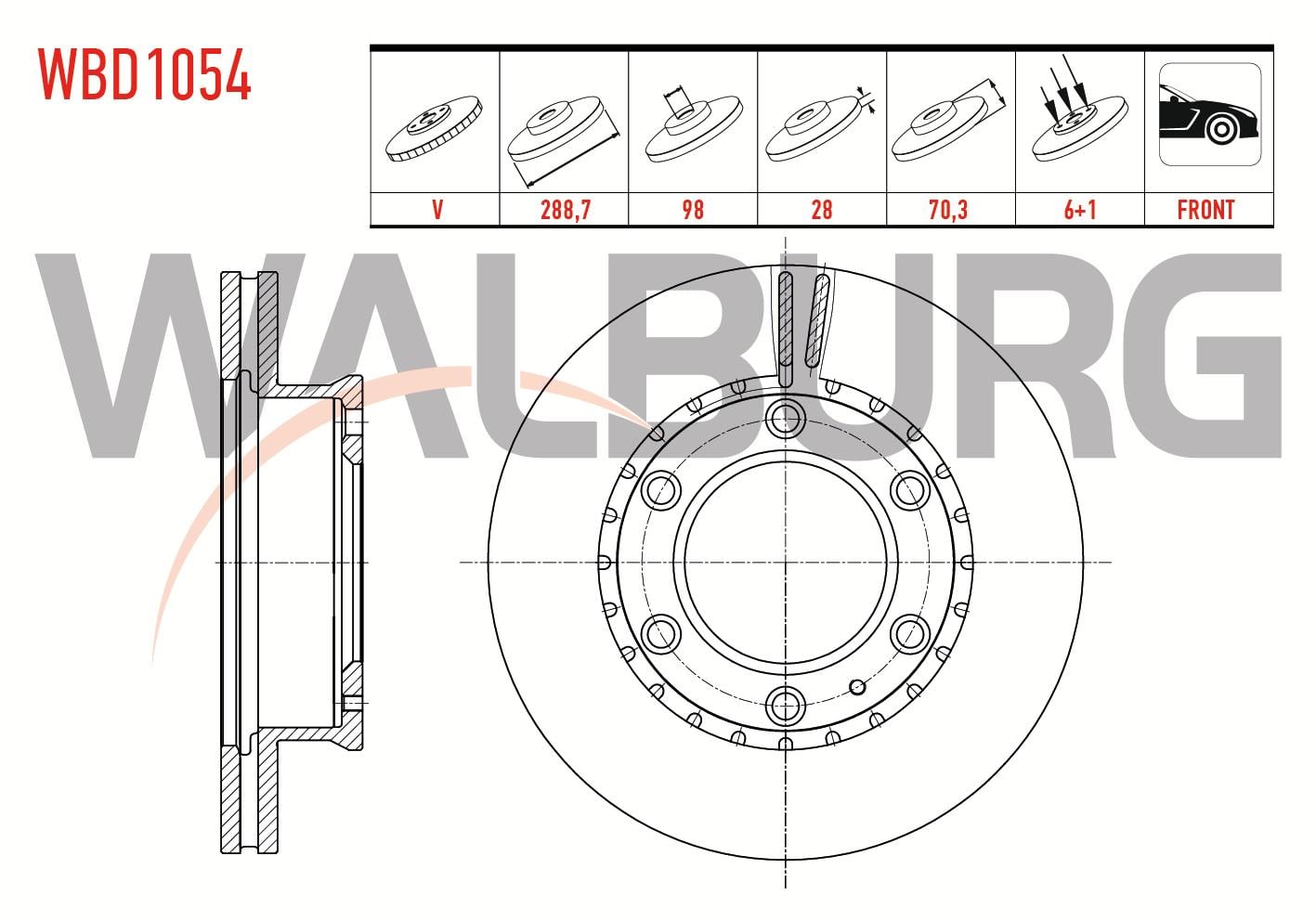 FREN DISKI ON HAVALI 6 BJN 288,7X28X98X70,3 FORD RANGER 2.5 TDCI - 2.2 TDCI - 3.0 TDCI 4X4 2002-2006 / MAZDA B SERISI (UN) 2.5 D 4X4 1998-2006