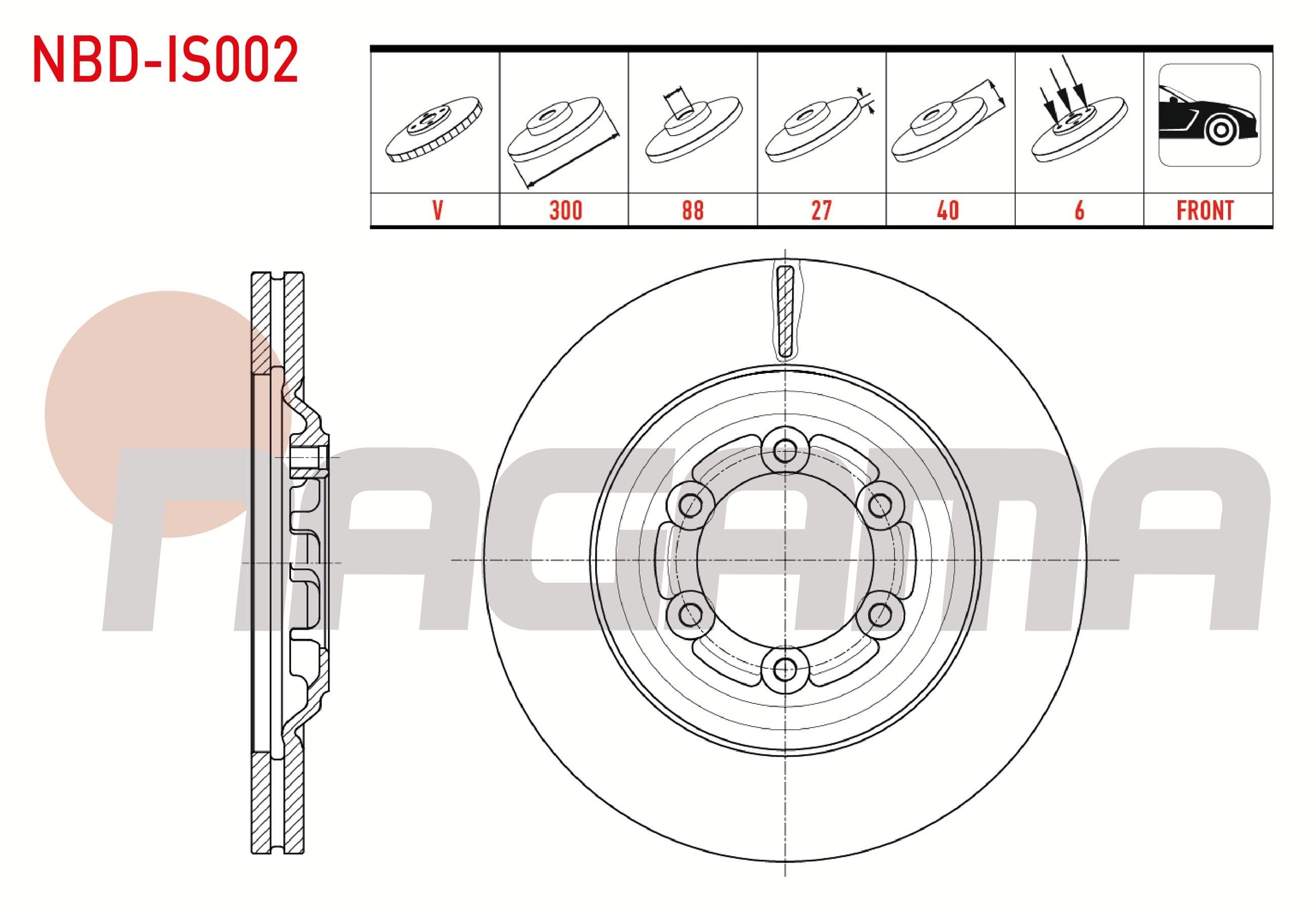 FREN DISKI ON HAVALI 6 BJN 300X27X88X40 ISUZU D-MAX 2.5 D 2012-